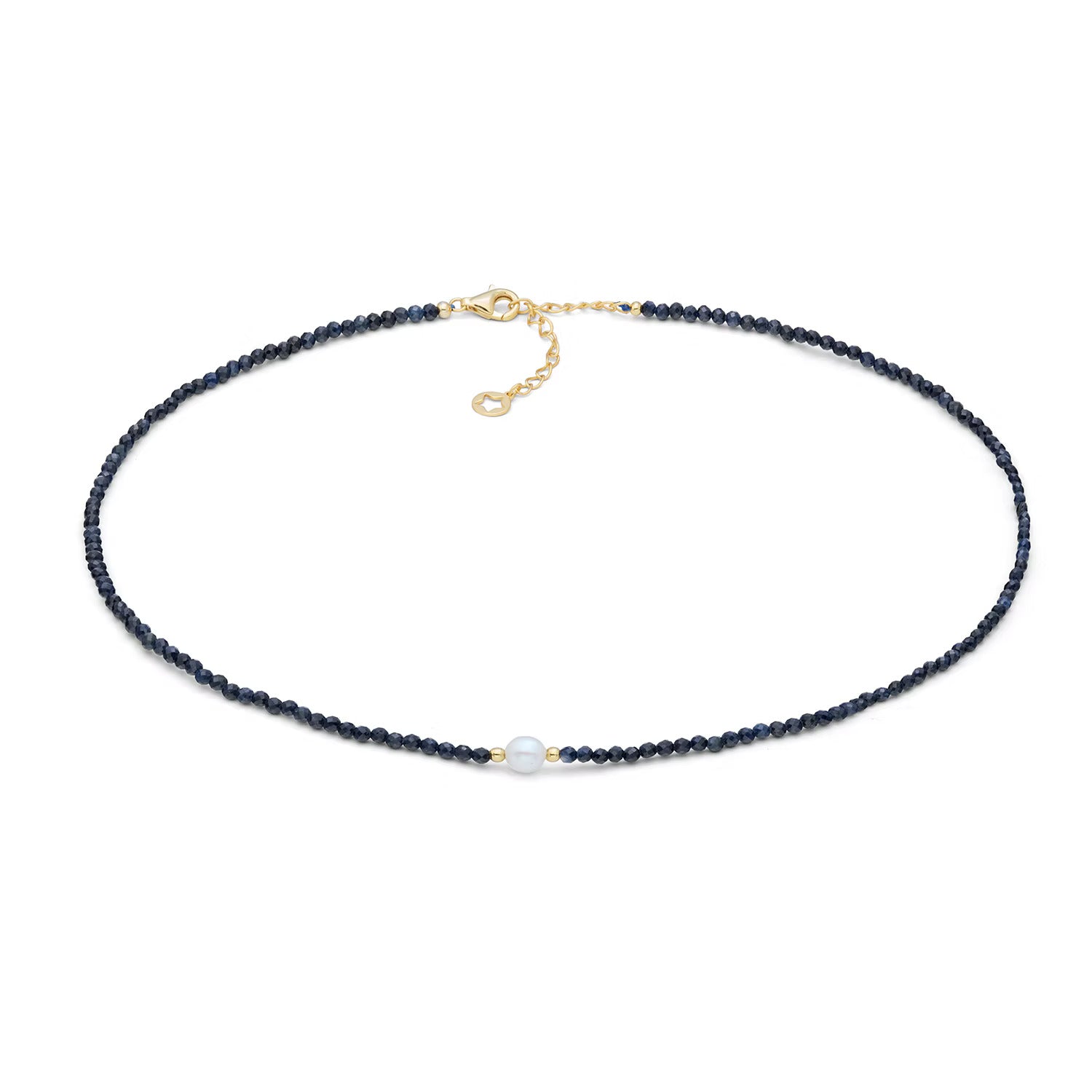 Girocollo Comete in argento con radice di zaffiro blu e perla