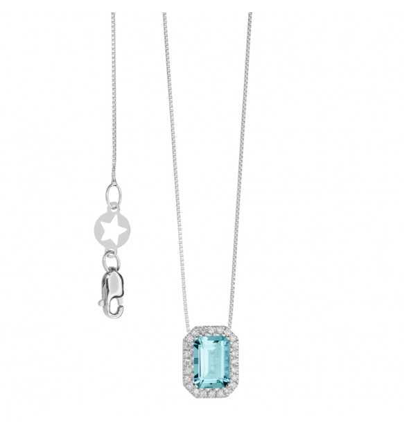 Collana Comete in oro e diamanti e acquamarina ottagonale