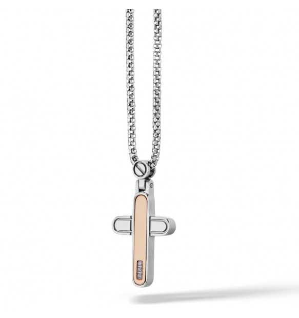 Collana Comete con croce in acciaio e diamanti
