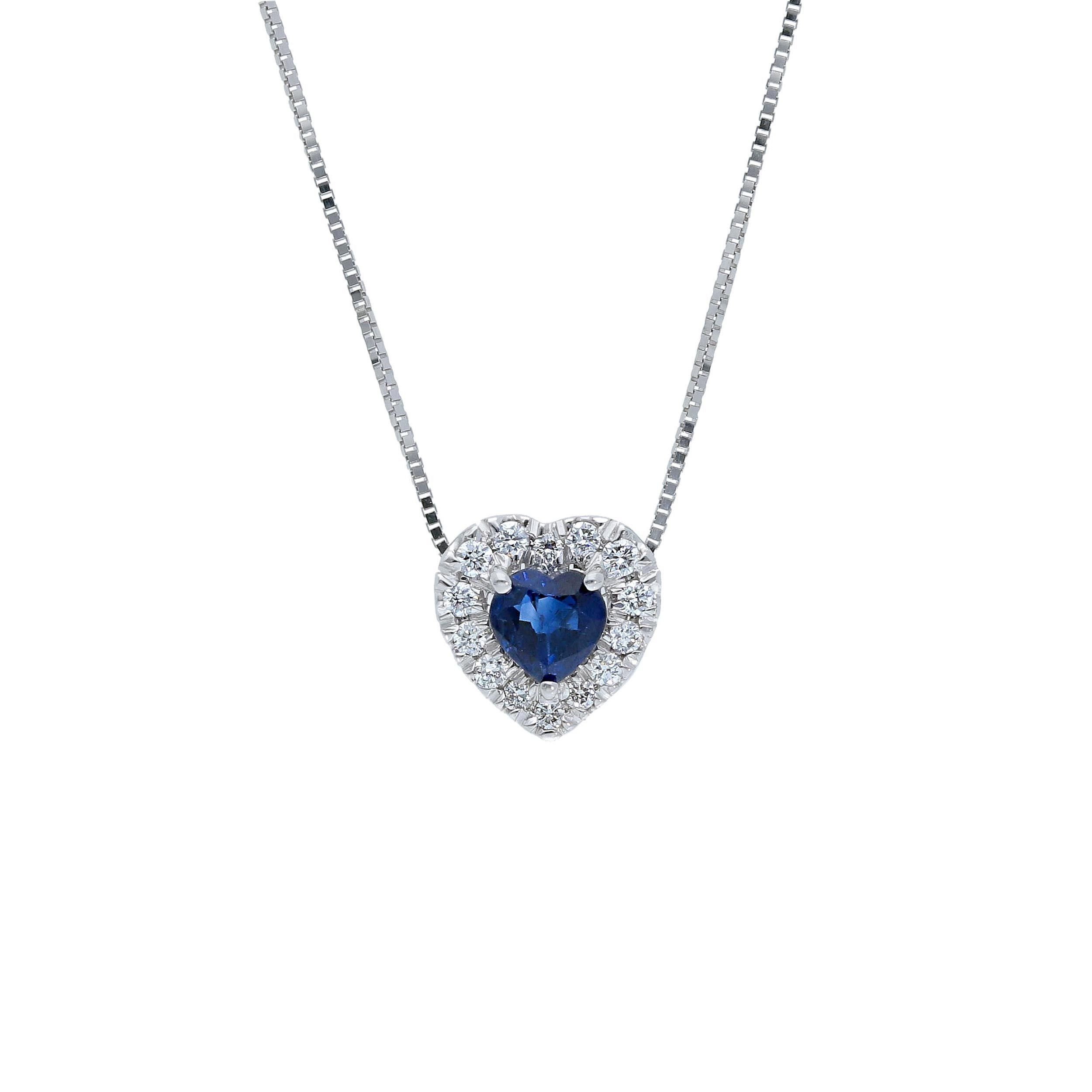 Girocollo Abeni in oro bainco 18K a cuore in oro bianco 18K con zaffiro e diamanti naturali