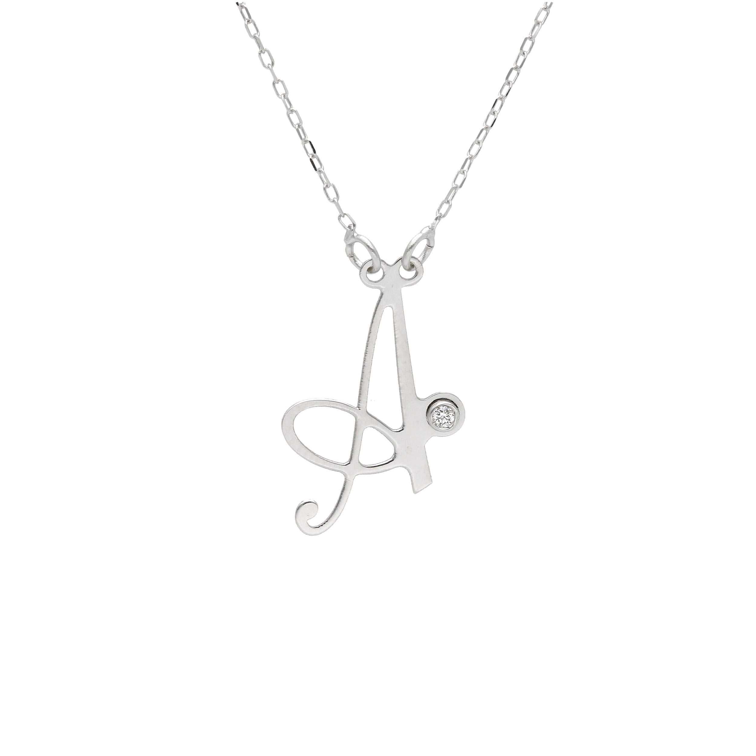 Girocollo Abeni in oro bianco 18K con lettera A e diamante