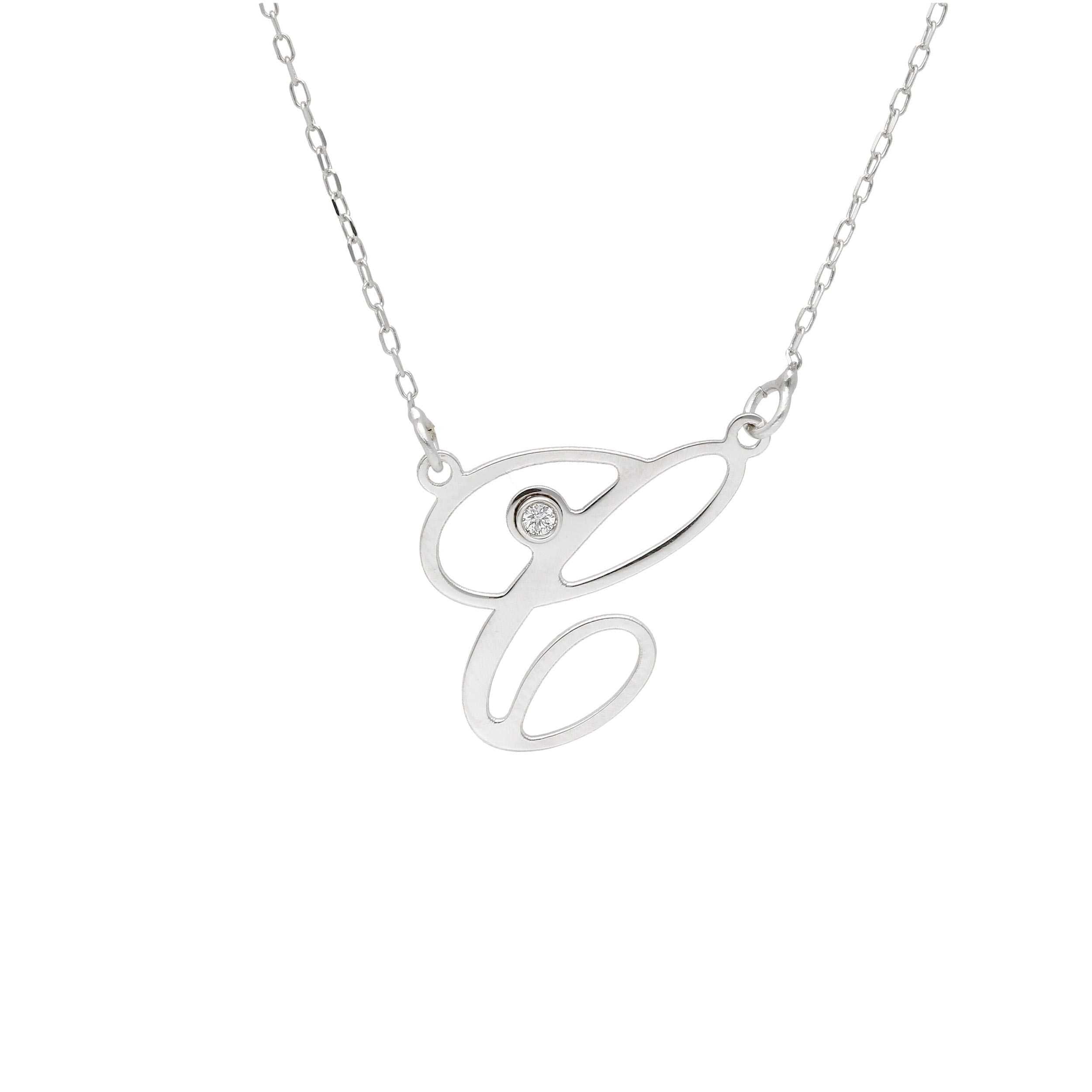 Girocollo Abeni in oro bianco 18K con lettera C e diamante naturale