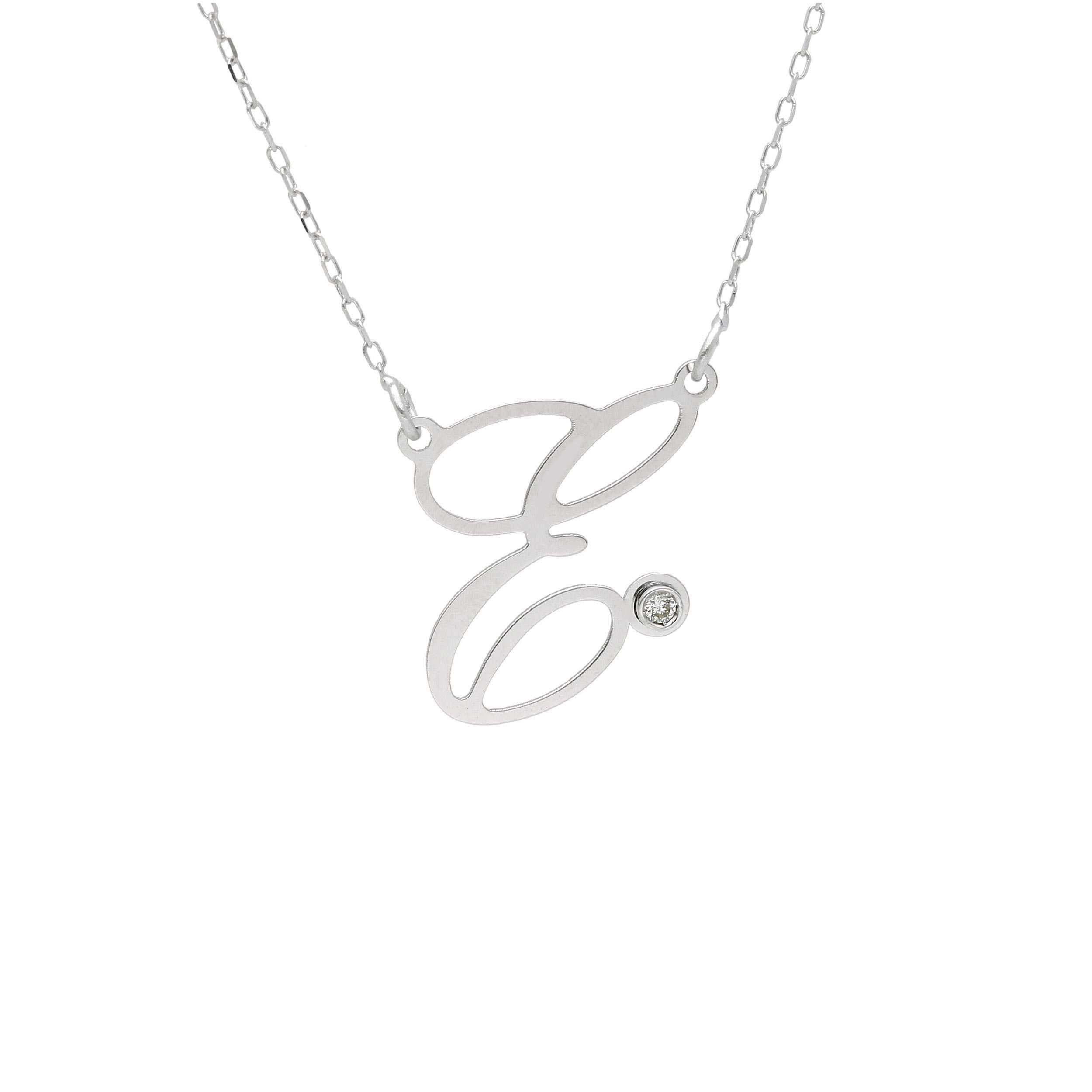Girocollo Abeni in oro bianco 18K con lettera E e diamante naturale