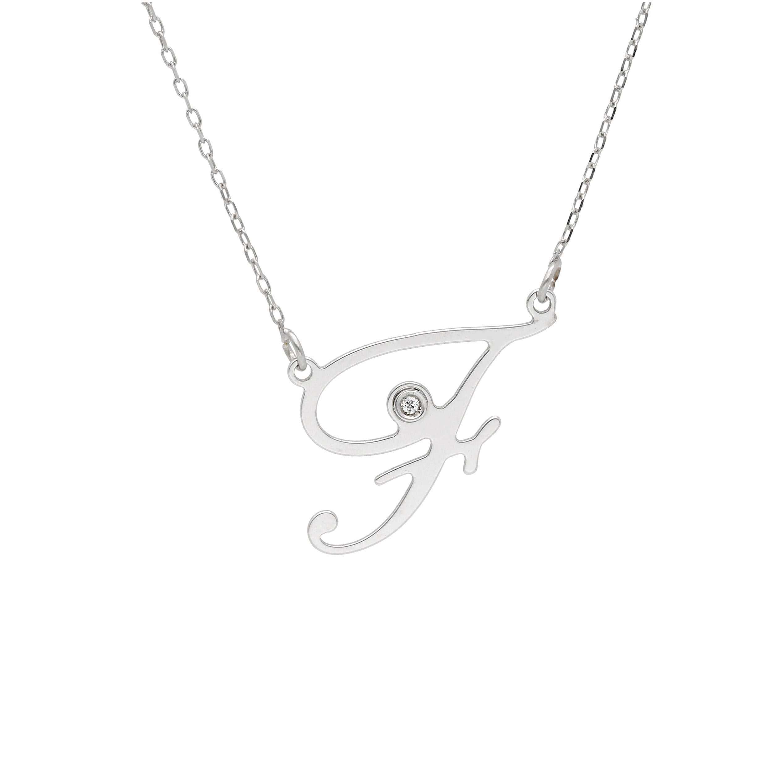 Girocollo Abeni in oro bianco 18K con lettera F e diamante naturale