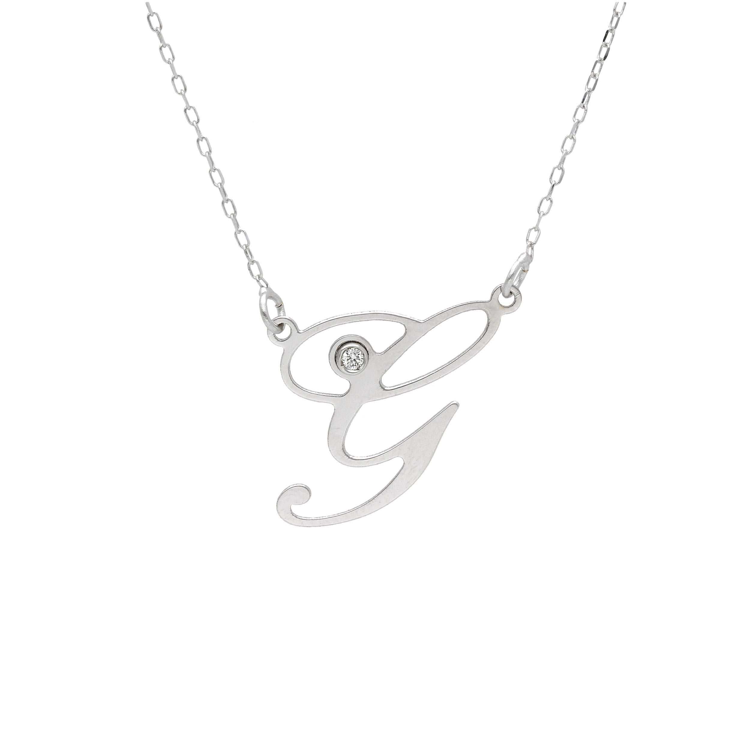 Girocollo Abeni in oro bianco 18K con lettera G e diamante naturale