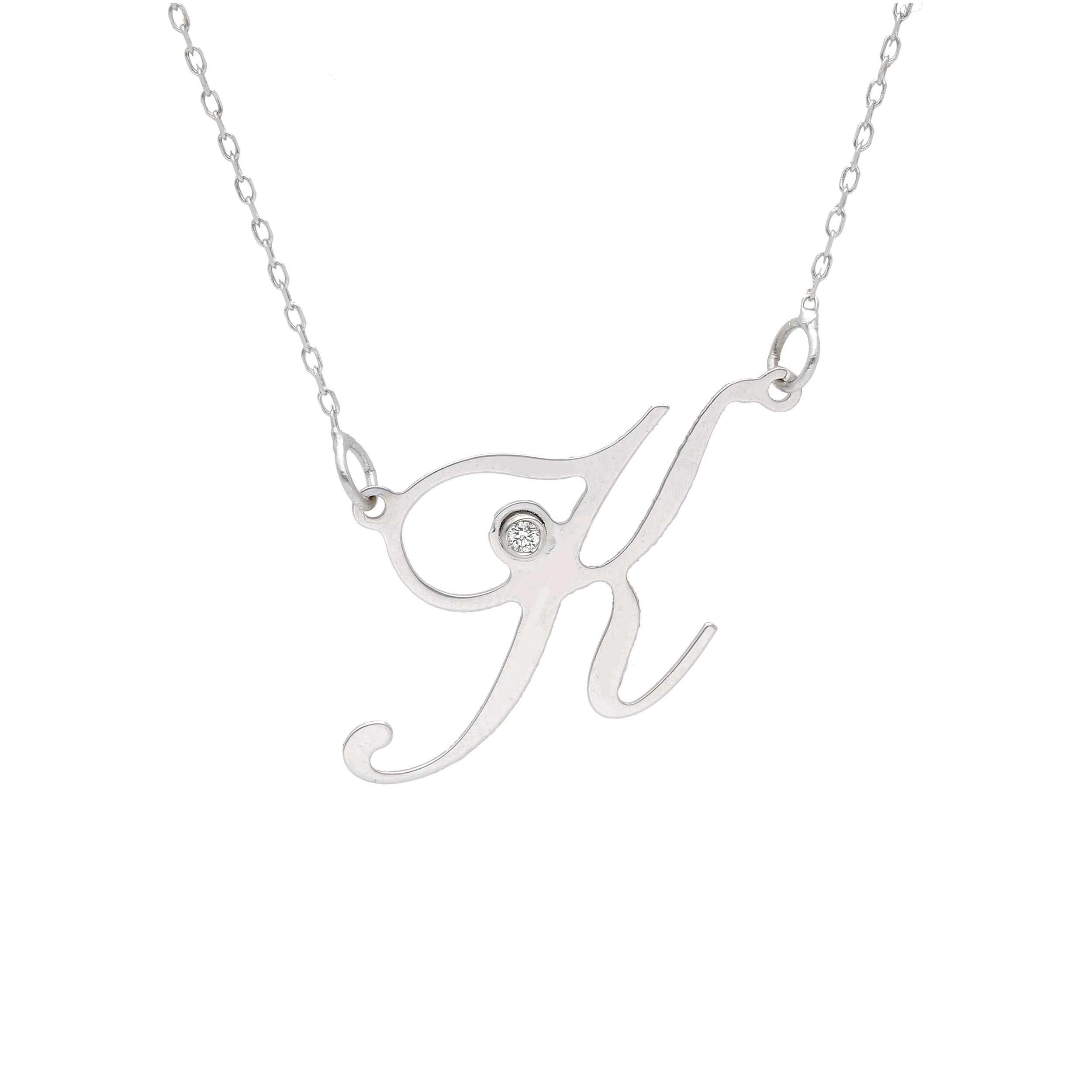 Girocollo Abeni in oro bianco 18K con lettera K e diamante naturale