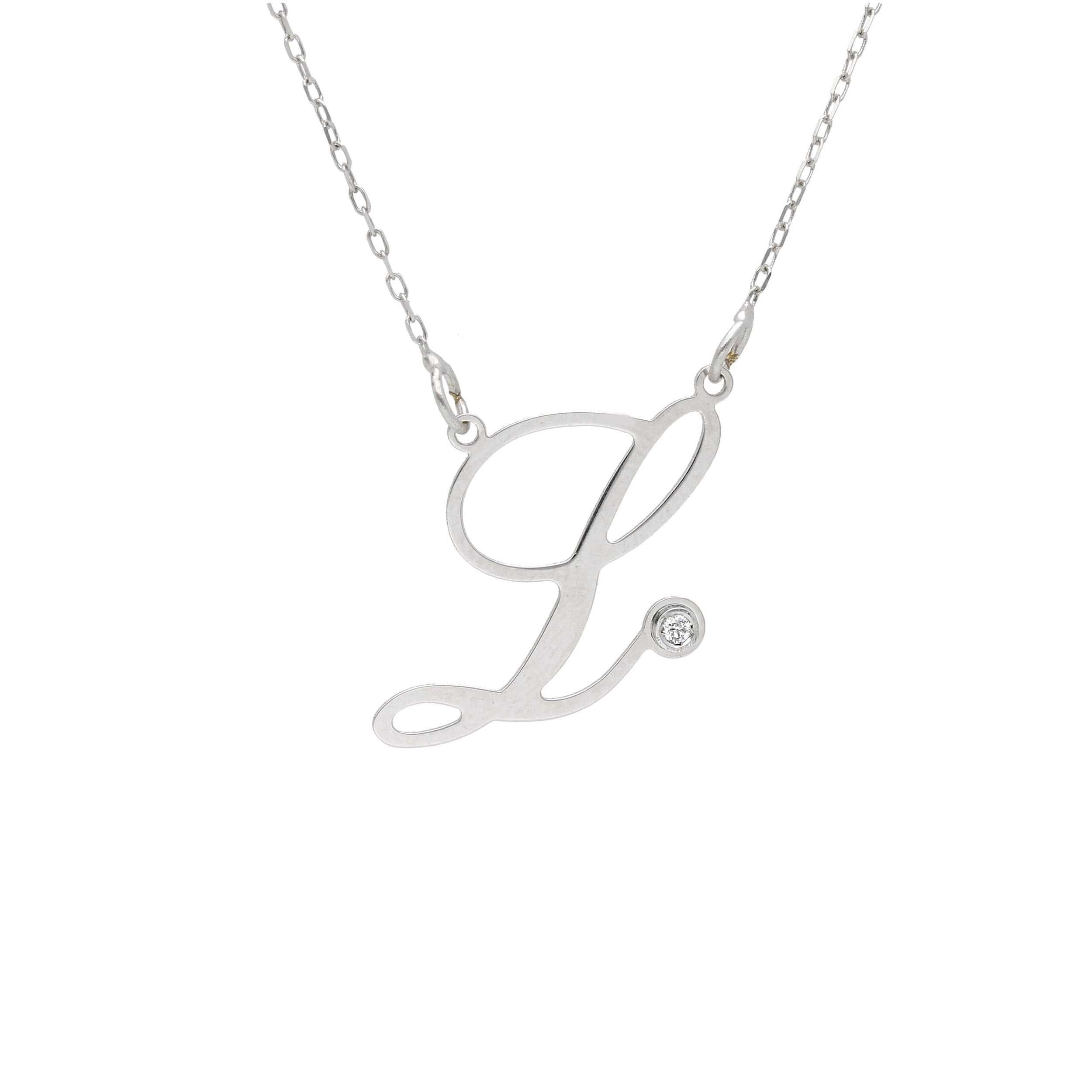 Girocollo Abeni in oro bianco 18K con lettera L e diamante naturale