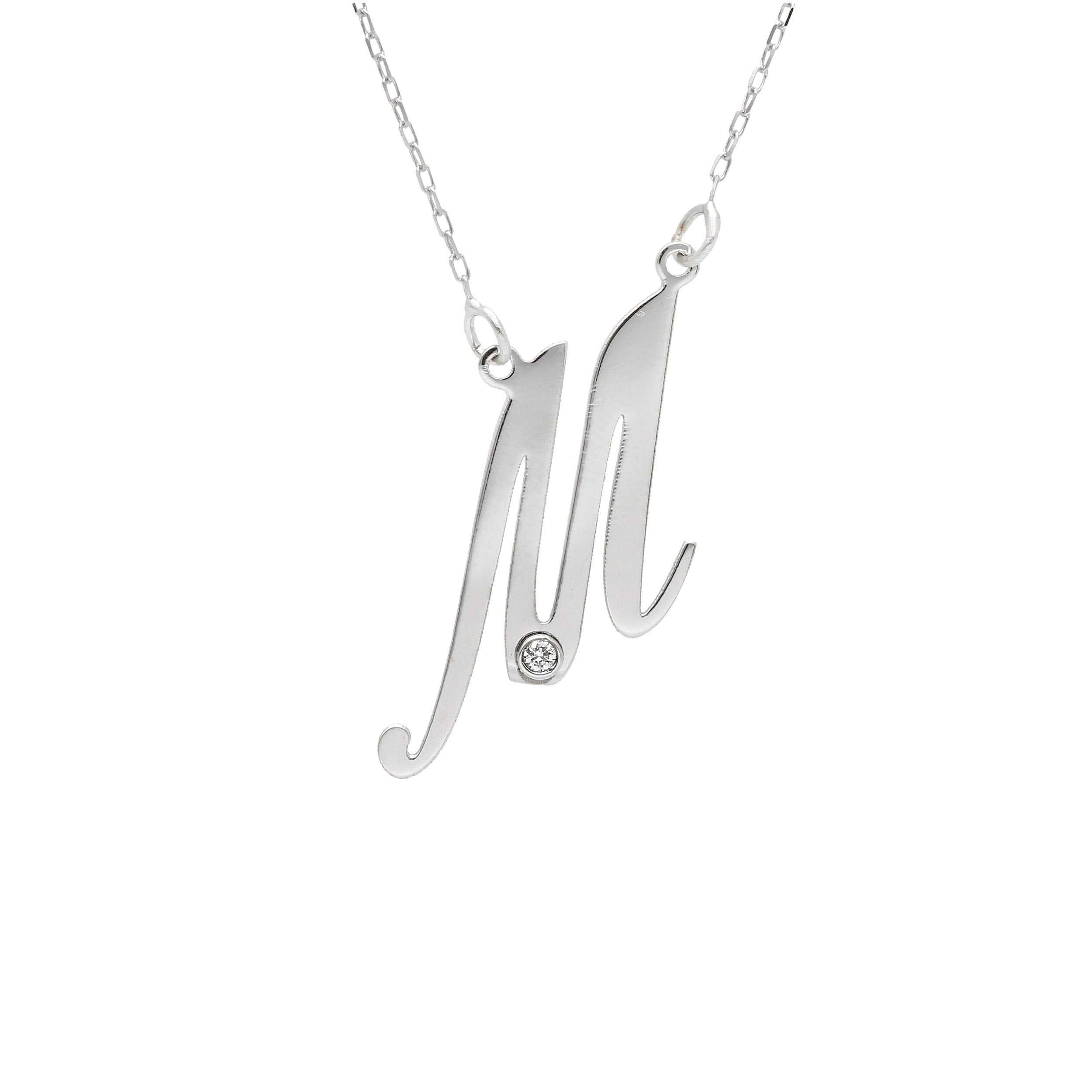 Girocollo Abeni in oro bianco 18K con lettera M e diamante naturale