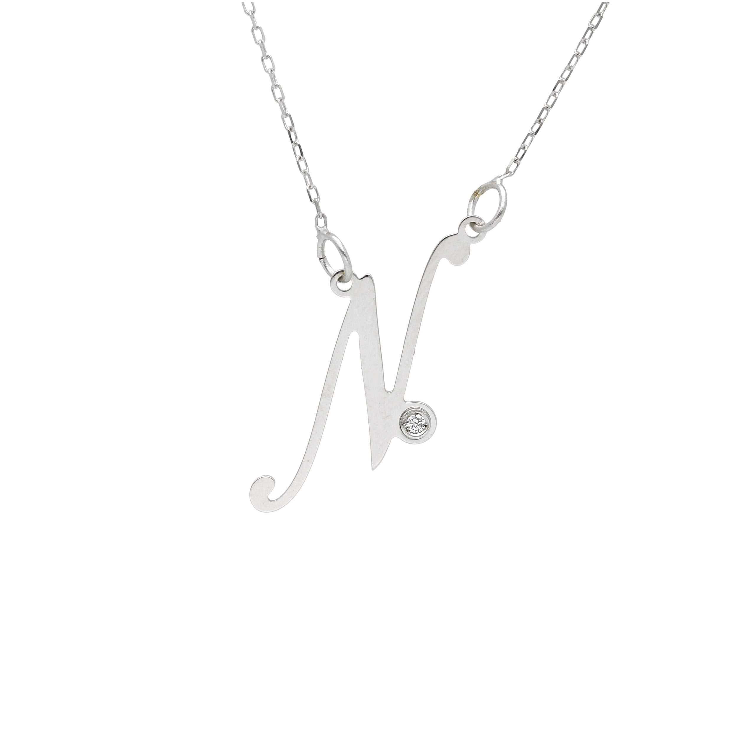 Girocollo Abeni in oro bianco 18K con lettera N e diamante naturale