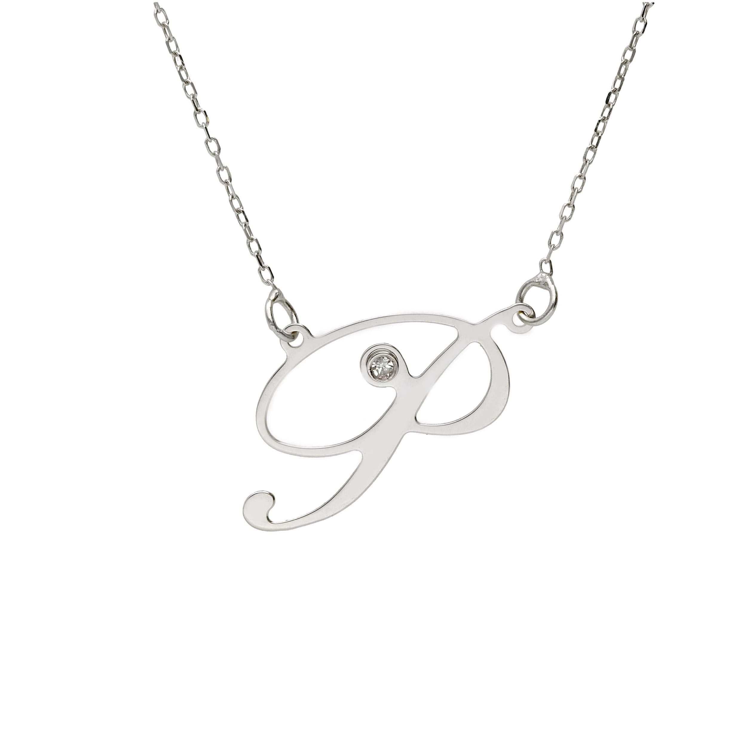 Girocollo Abeni in oro bianco 18K con lettera P e diamante naturale
