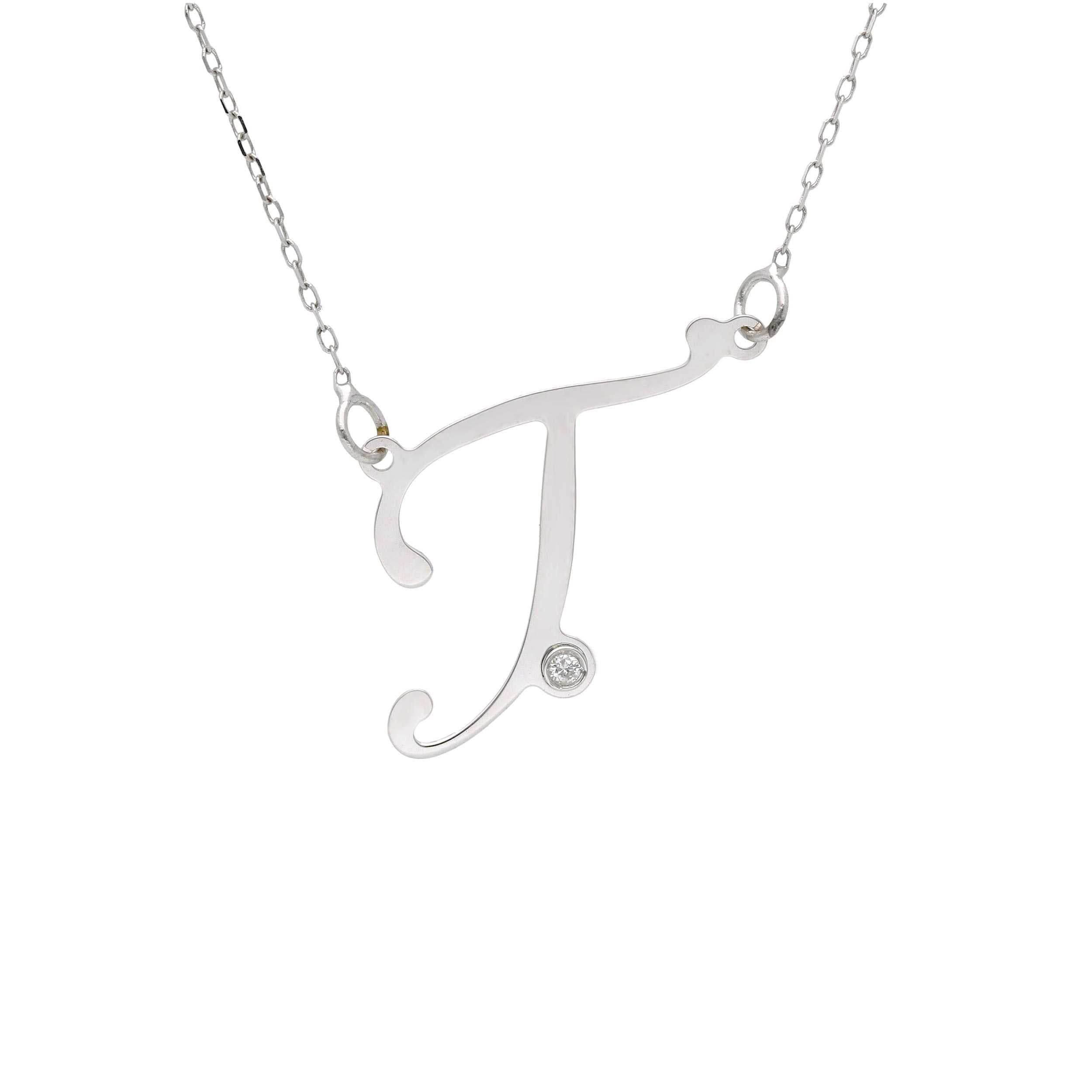 Girocollo Abeni in oro bianco 18K con lettera T e diamante naturale