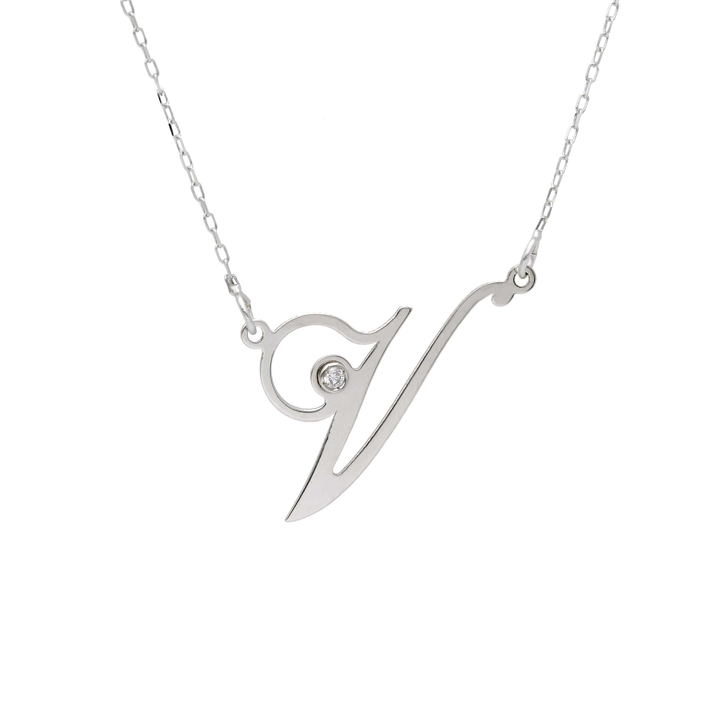 Girocollo Abeni in oro bianco 18K con lettera V e diamante naturale