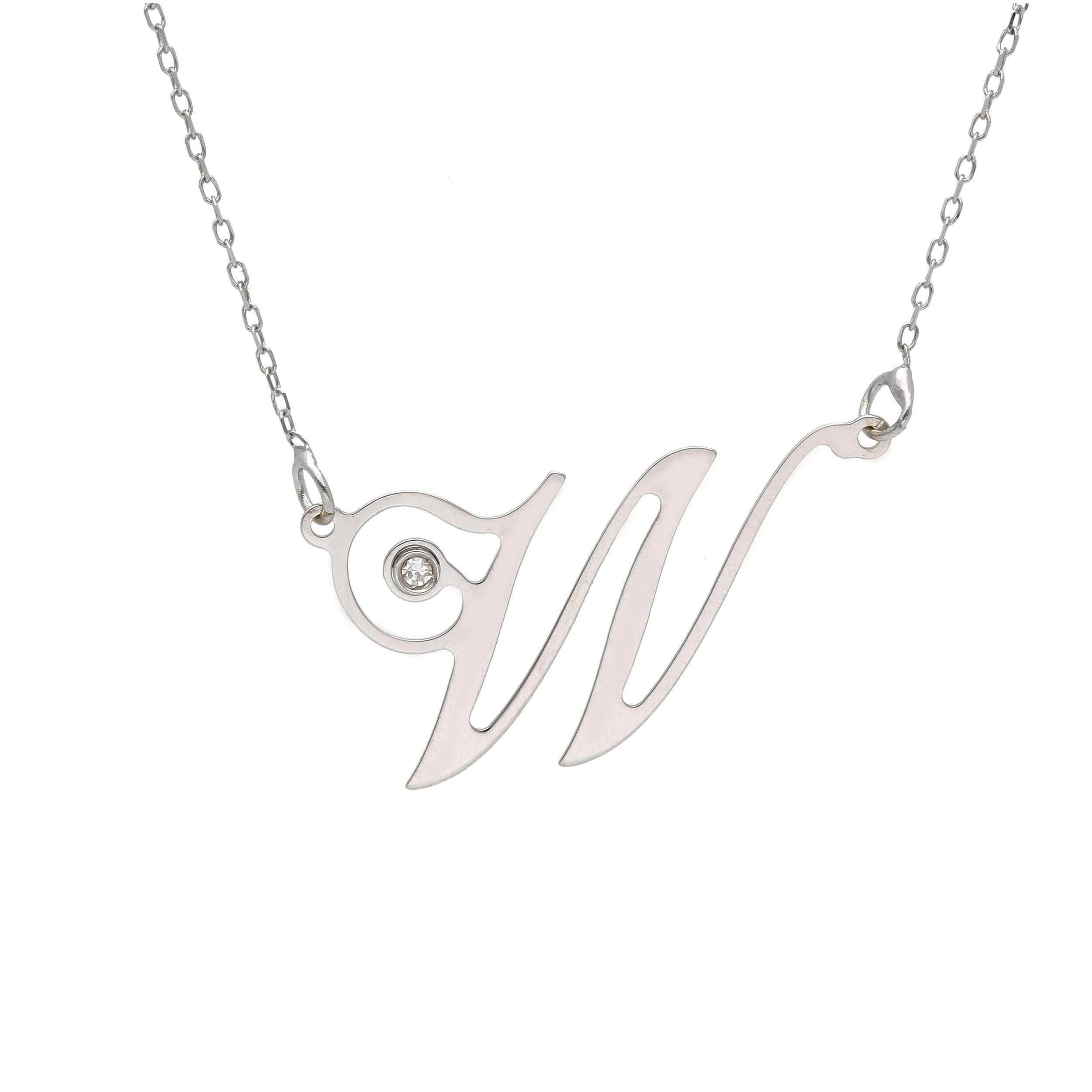 Girocollo Abeni in oro bianco 18K con lettera W e diamante naturale
