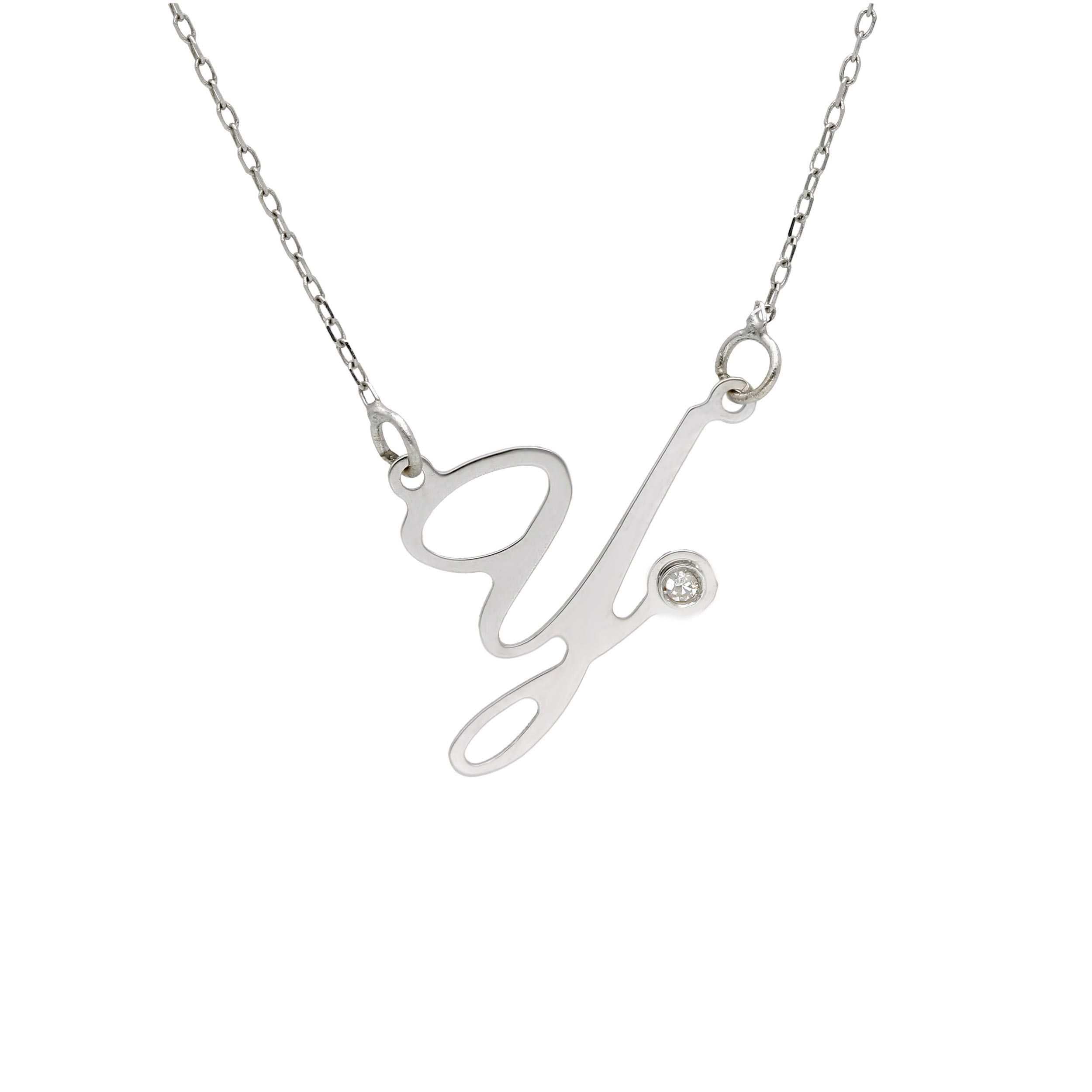 Girocollo Abeni in oro bianco 18K con lettera Y e diamante naturale