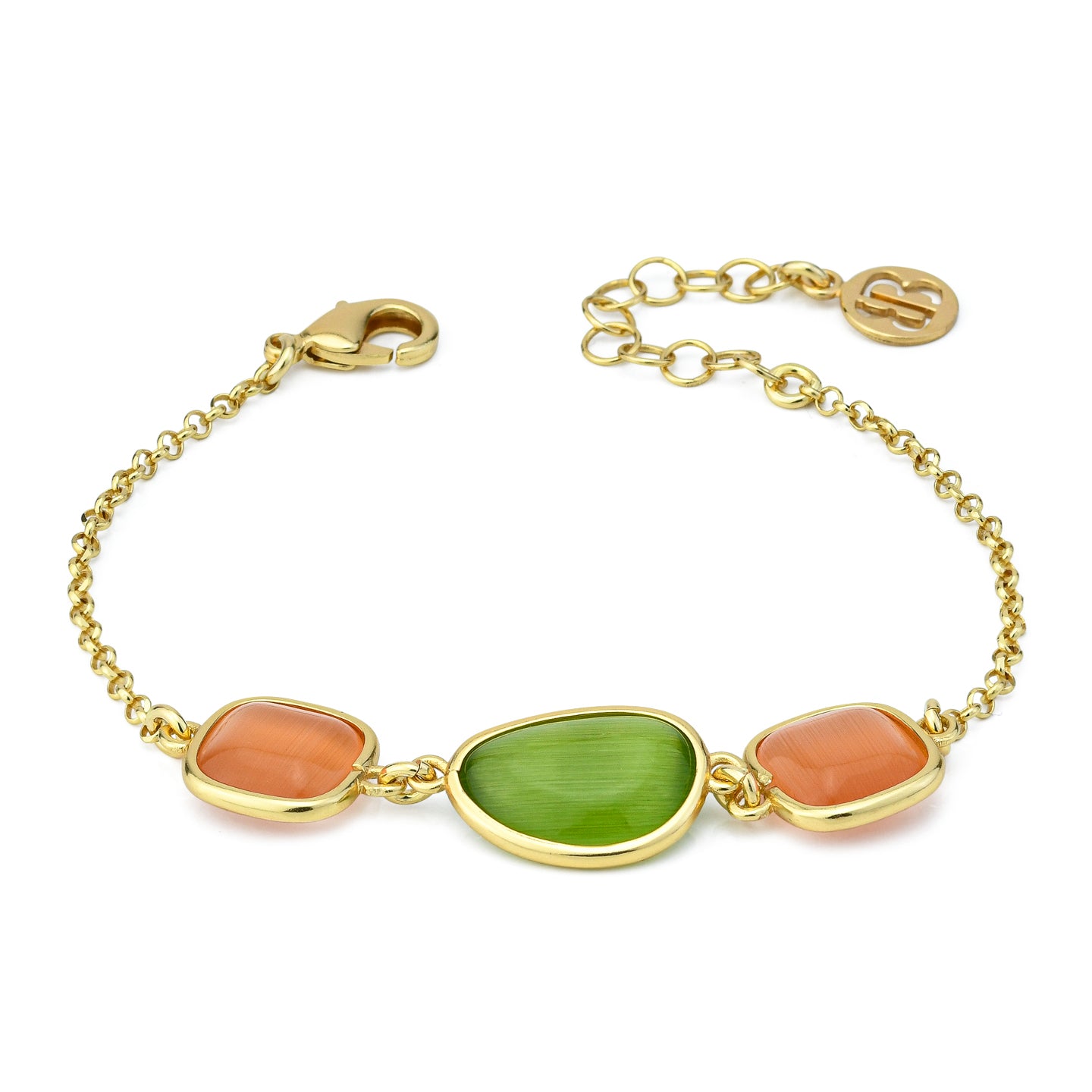 Bracciale Boccadamo placcato oro giallo con cristalli arancioni e verde