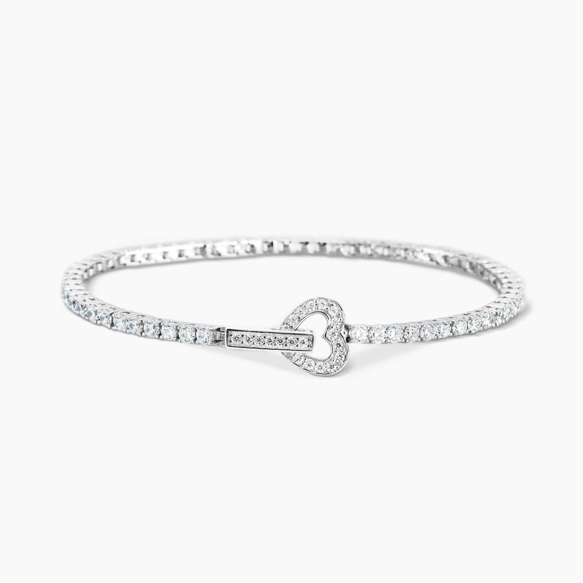 Bracciale Mabina tennis in argento con zirconi e chiusura a cuore misura 17