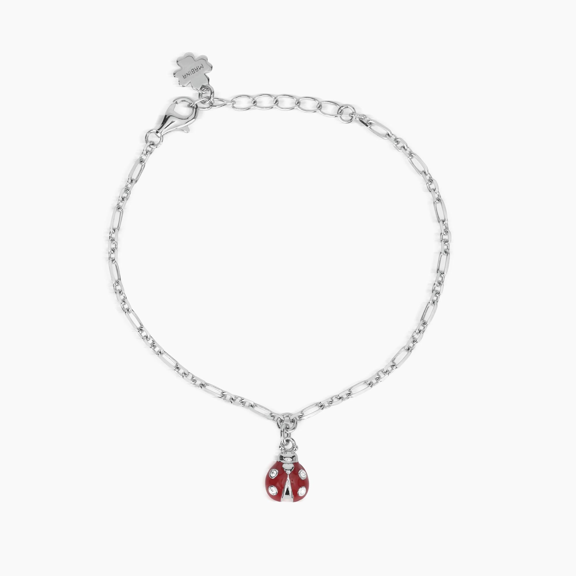 Bracciale Mabina in argento con coccinella pendente
