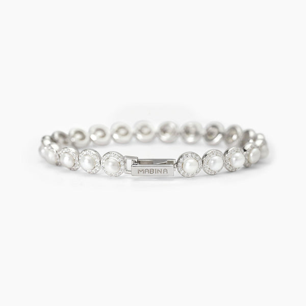 Bracciale Mabina in argento con perle e zirconi misura 18