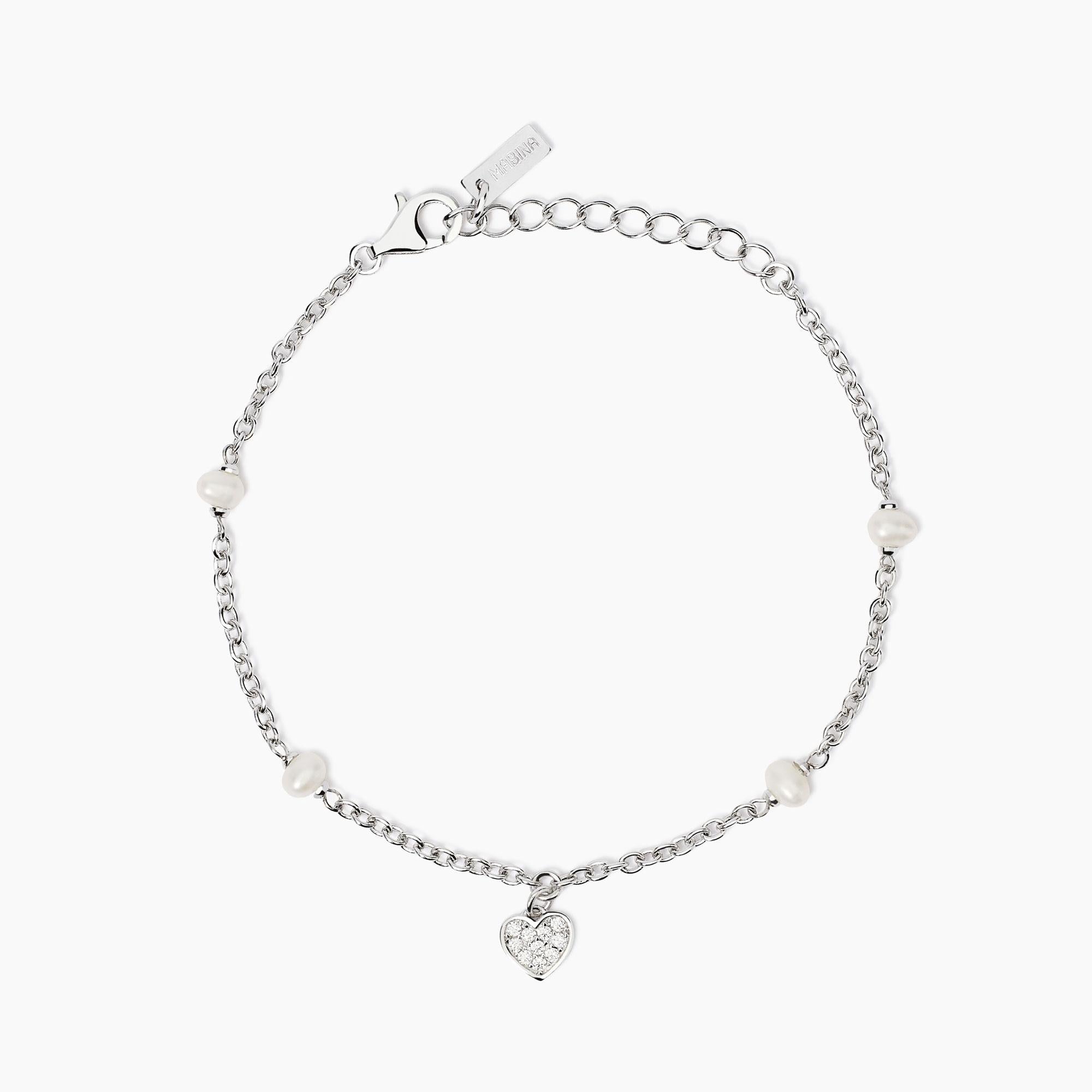 Bracciale Mabina in argento con perle coltivate e ciondolo cuore