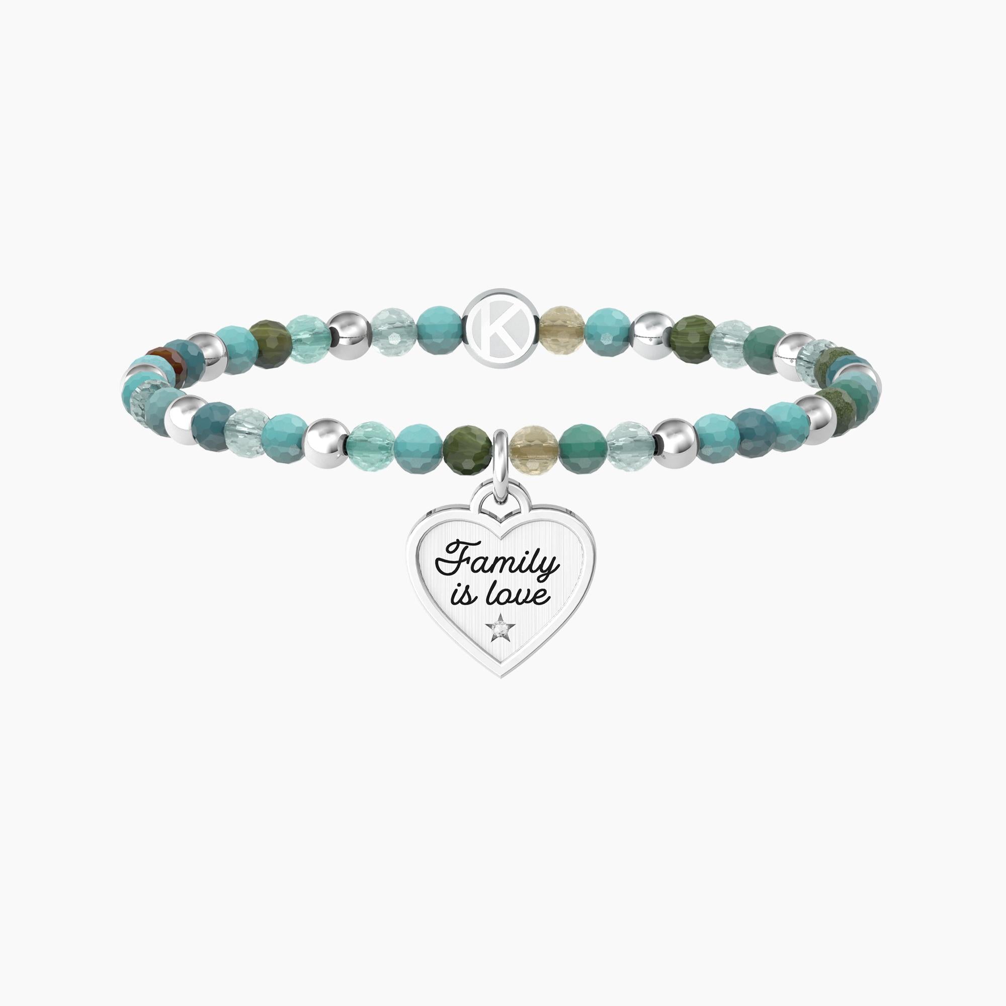 Bracciale Kidult Family famiglia con agata multicolor e ciondolo cuore