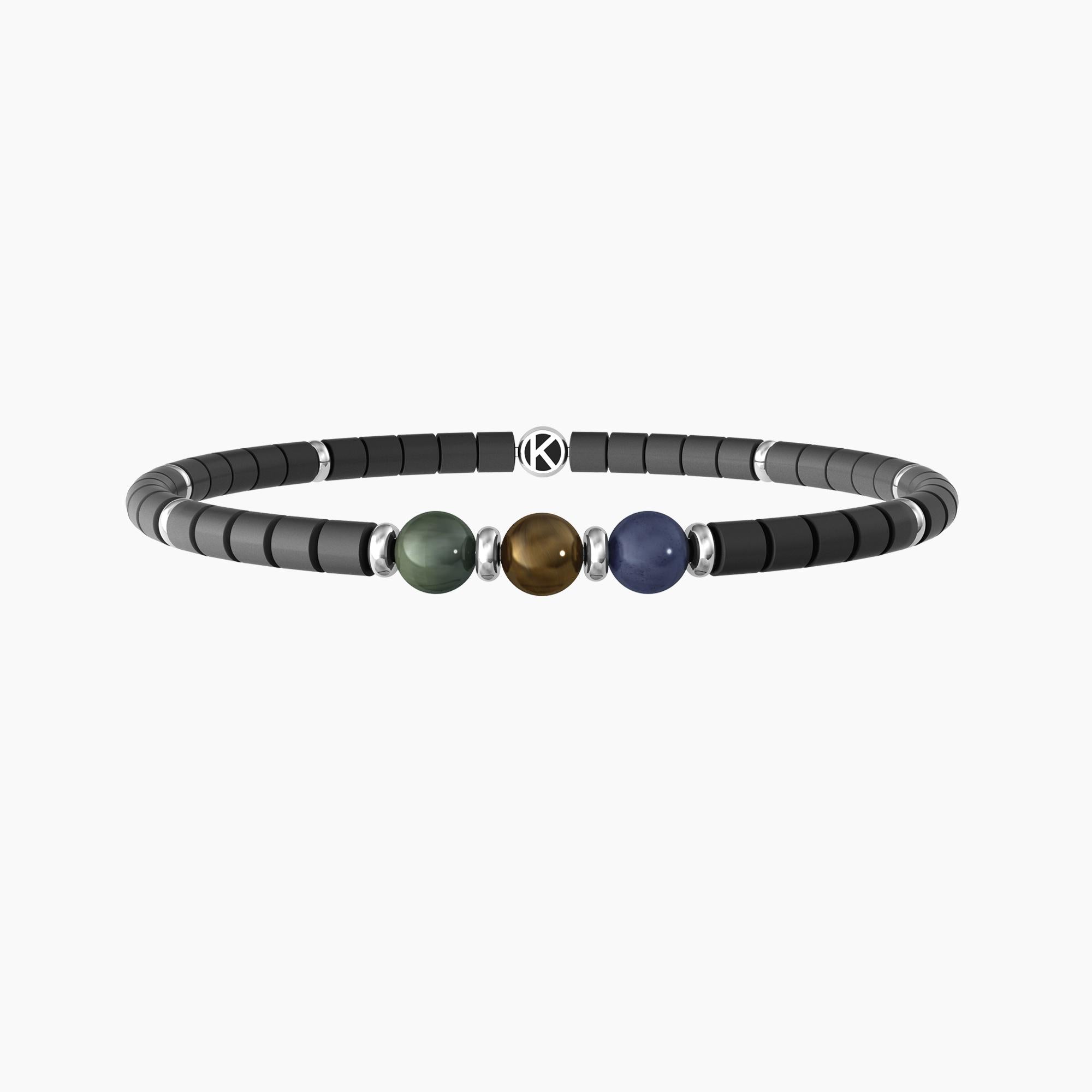 Bracciale Kidult Energy Stone elastico con ematite grigia e pietre naturali