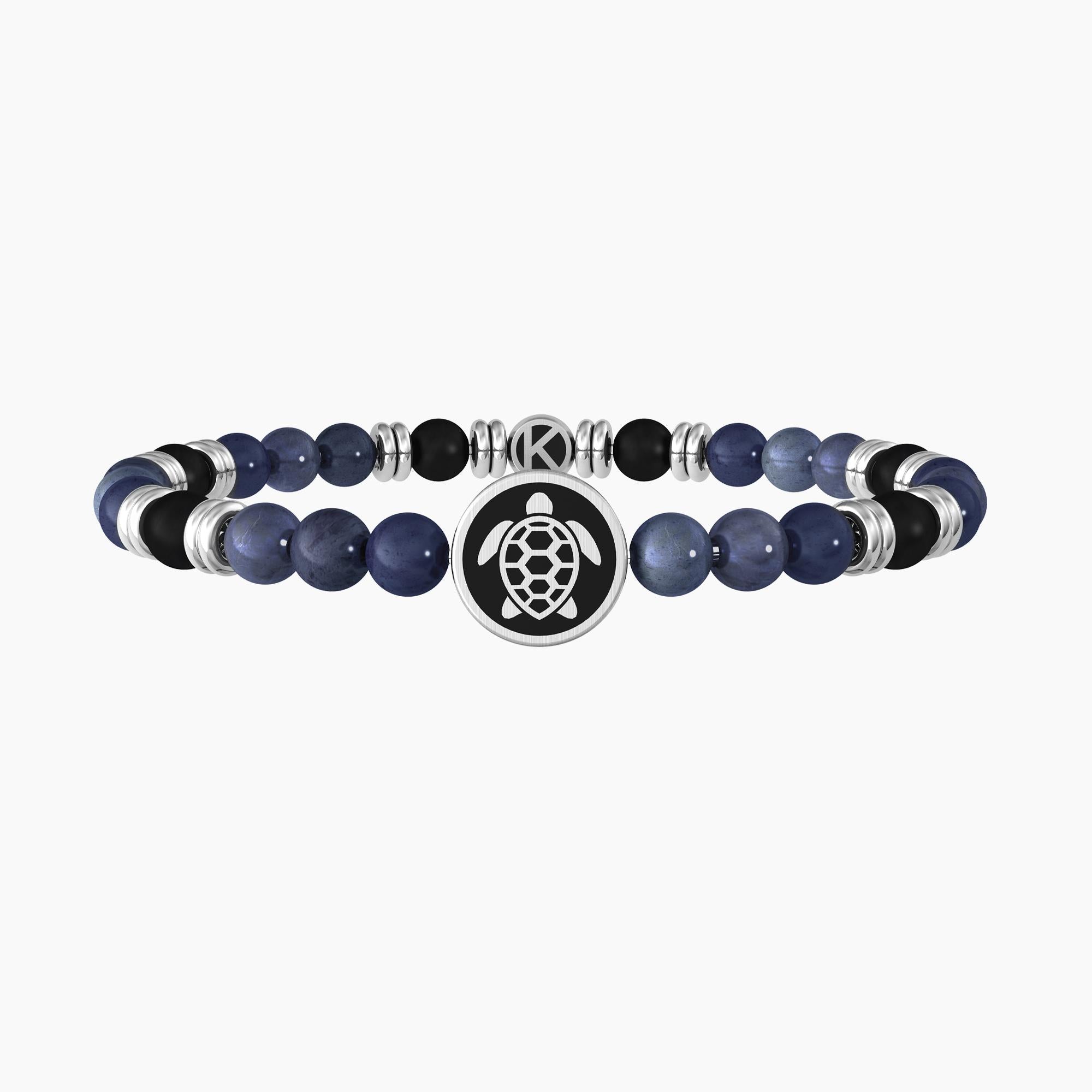 Bracciale Kidult Symbols elastico con dumortierite blu e tartaruga