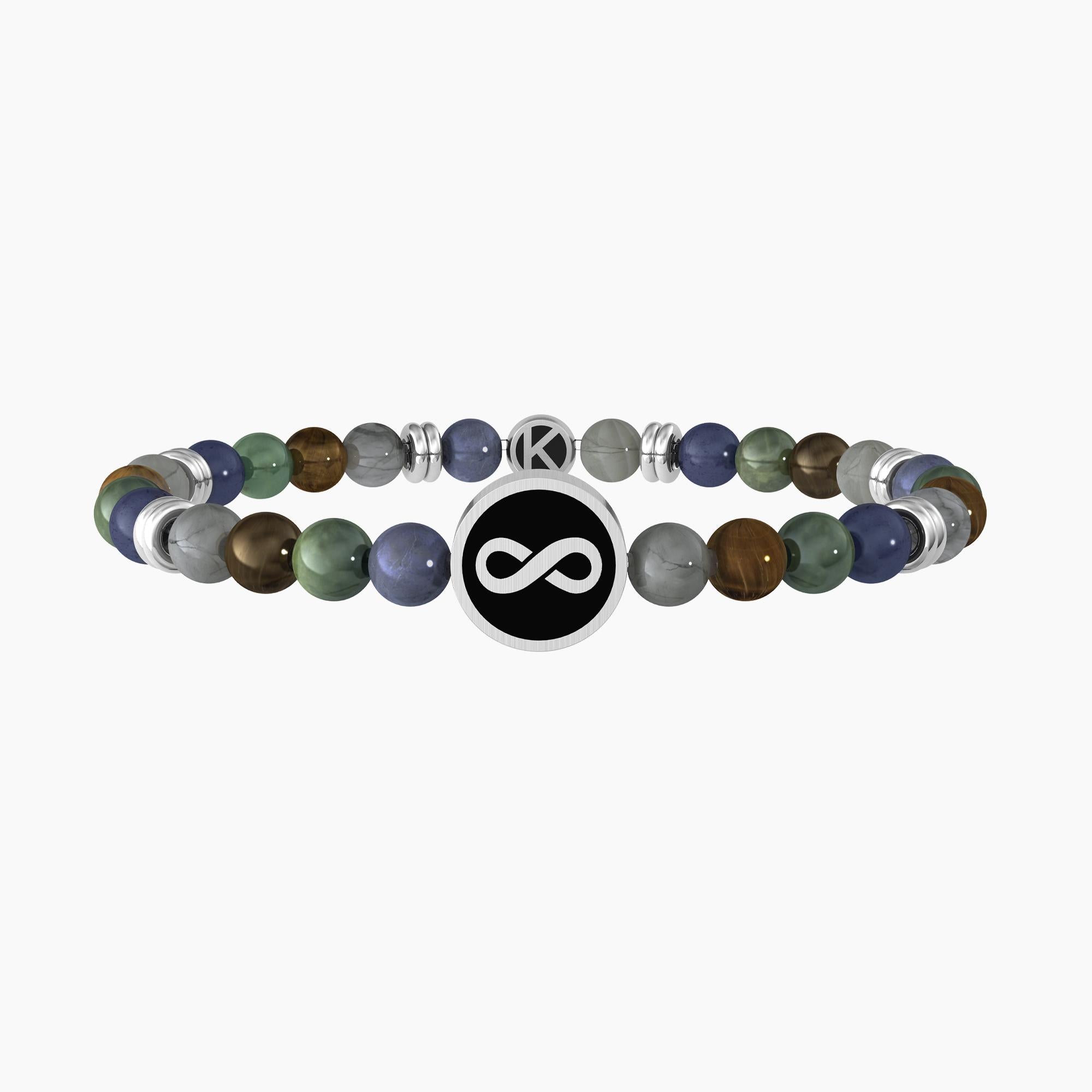 Bracciale Kidult Family elastico con pietre naturali e infinito