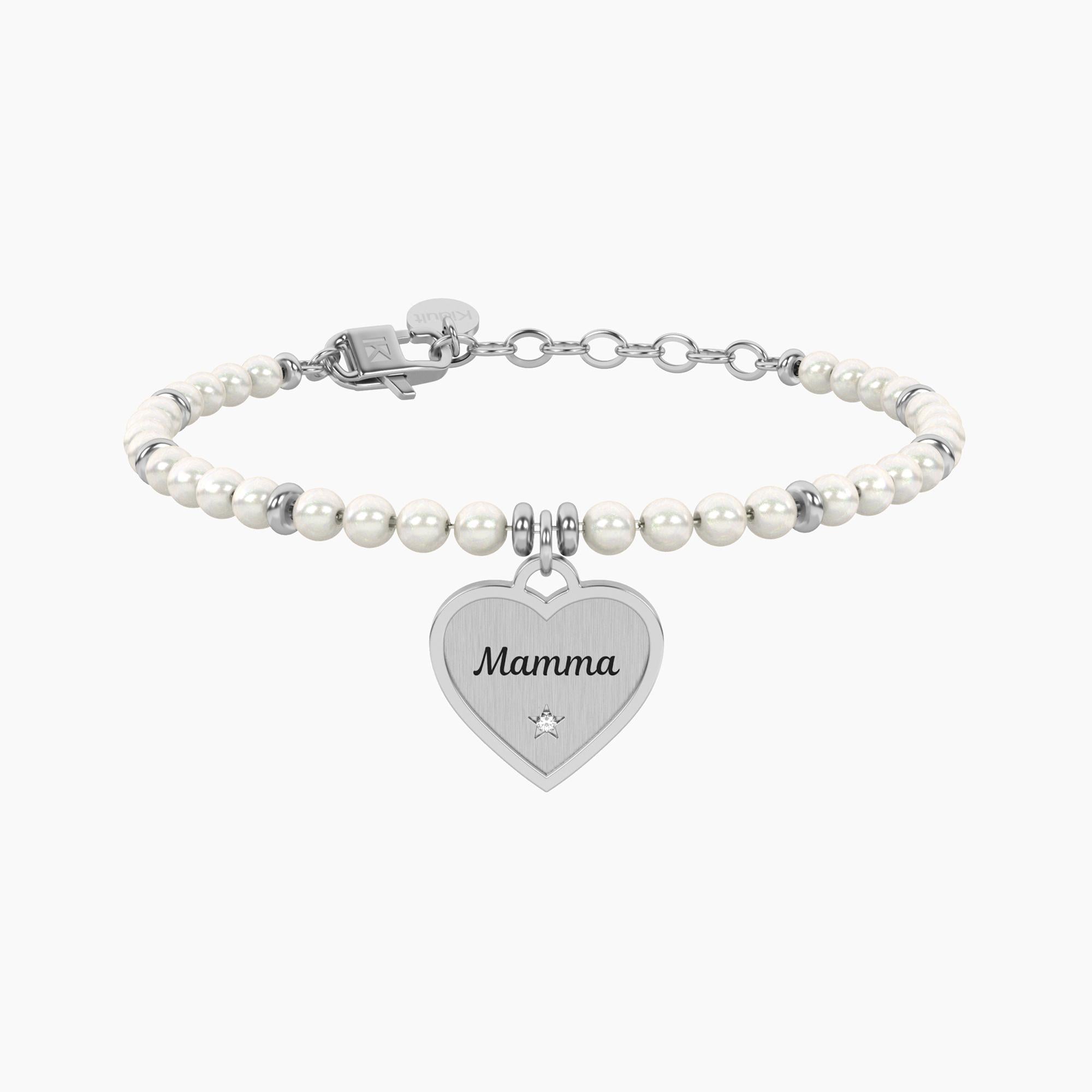 Bracciale Kidult Family perle con ciondolo cuore per mamma