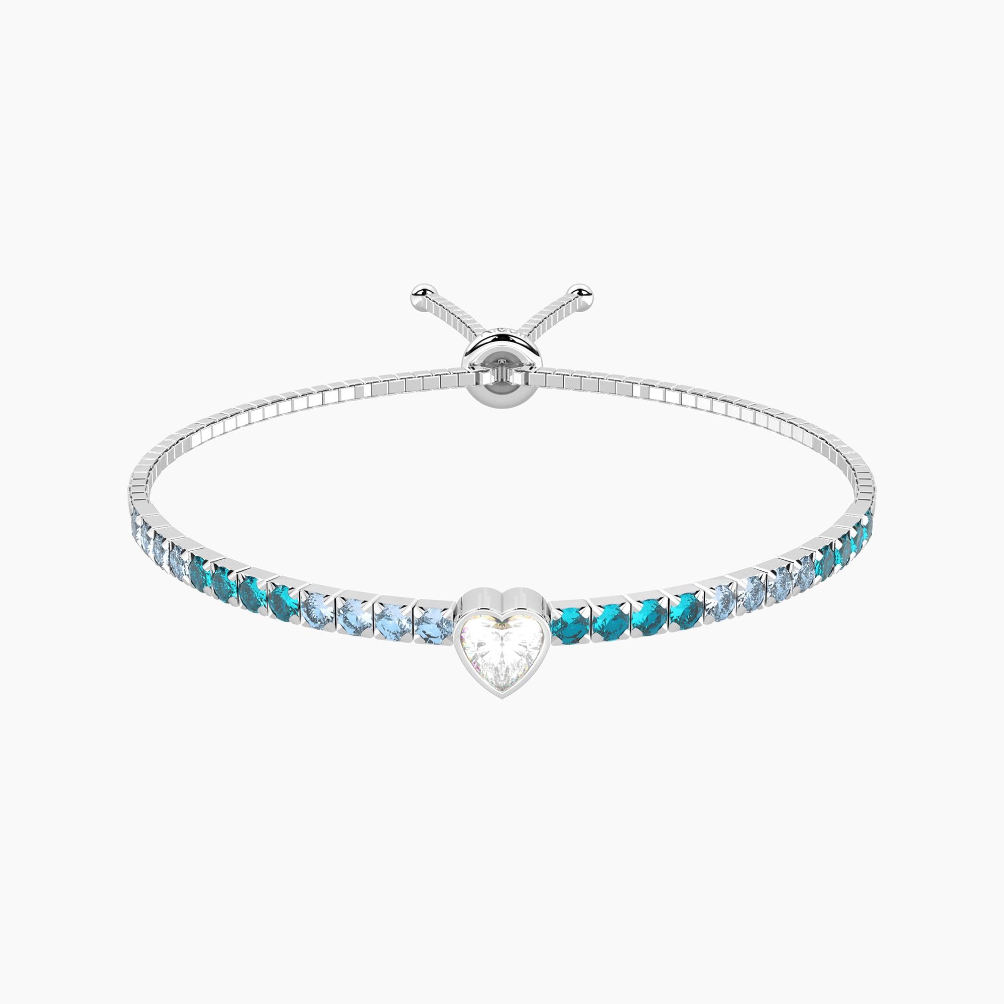 Bracciale Kidult Love regolabile azzurro e verde con cuore