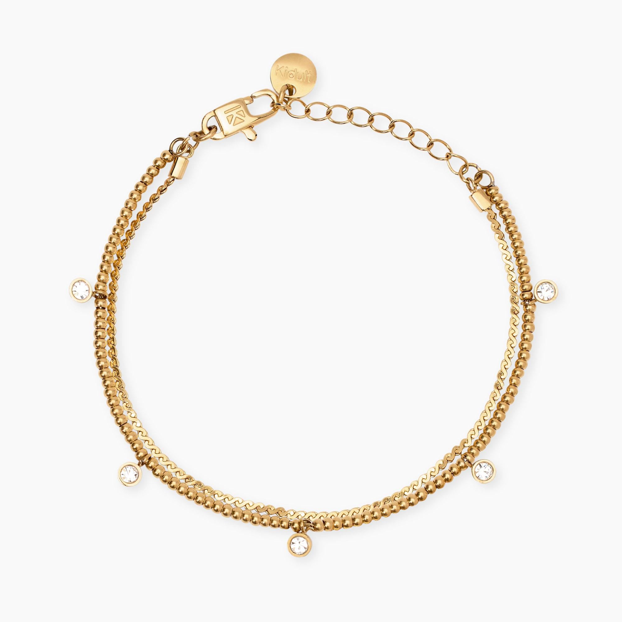 Bracciale Kidult Style dorato con catene e cristalli