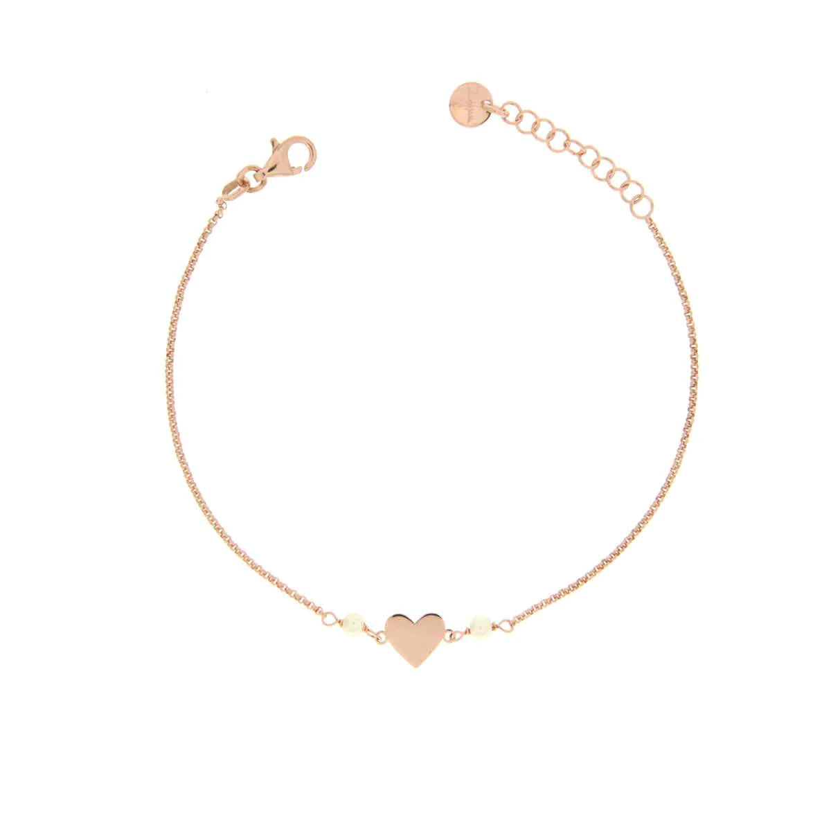 Bracciale Rue des Mille in argento laminato rosa con cuore e perle
