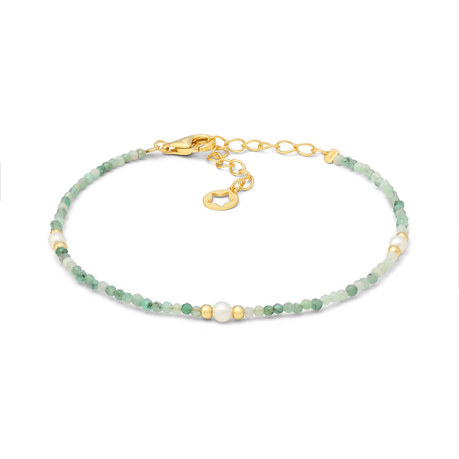 Bracciale Comete in argento con radice di smeraldo e perla