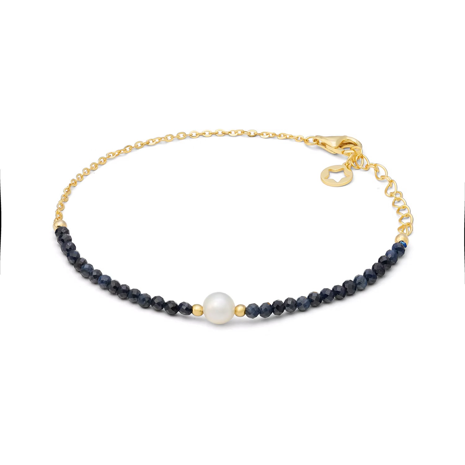 Bracciale Comete in argento con radice di zaffiro blu intenso e perla