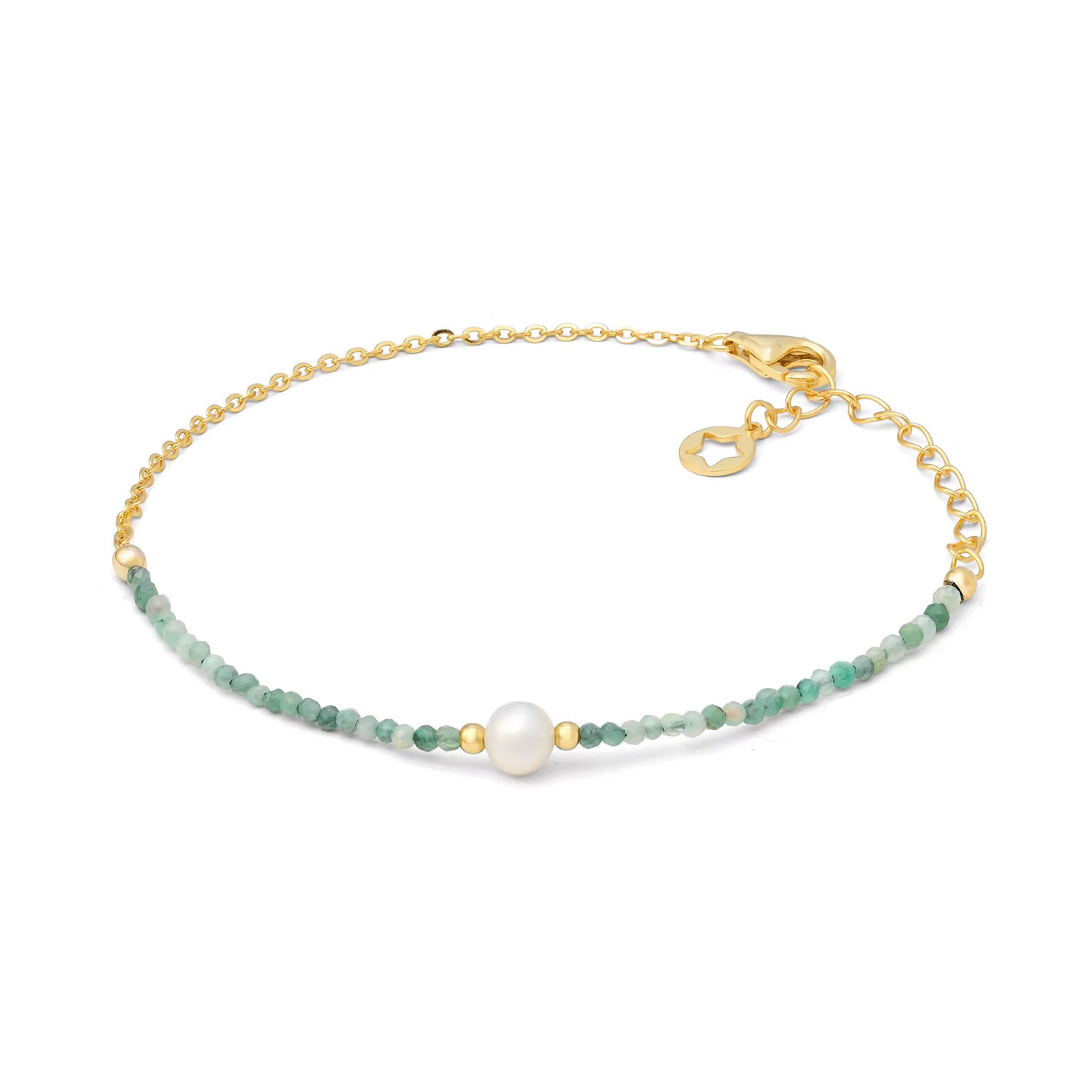 Bracciale Comete in argento con radice di smeraldo e perla