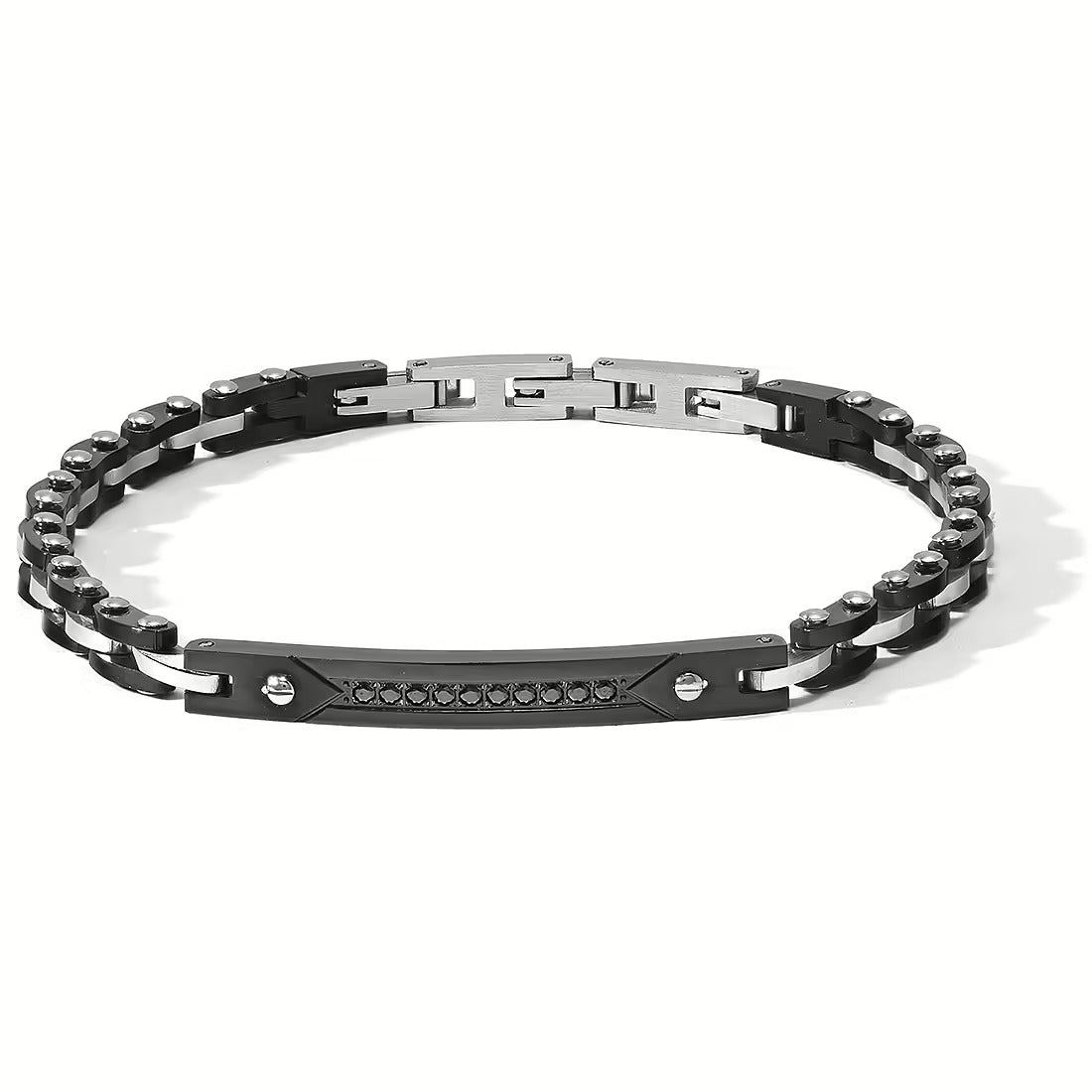 Bracciale Comete in acciao bicolore con zirconi neri