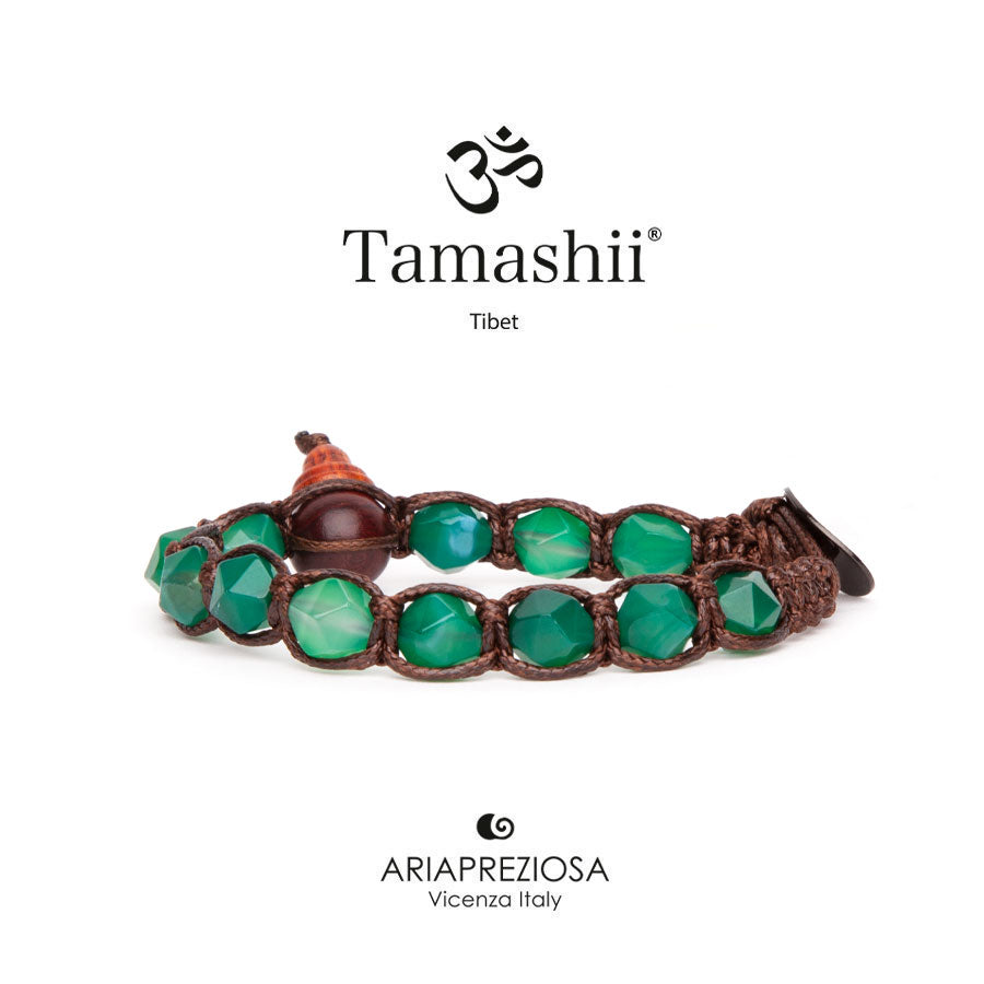 Bracciale Tamashii Diamond cut agata verde striata
