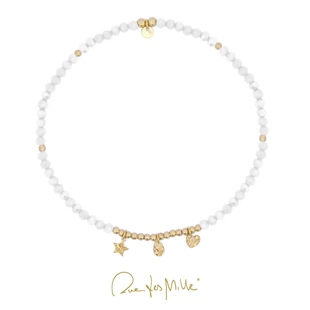 Cavigliera Rue des Mille elasico in argento con stella, cuore, goccia