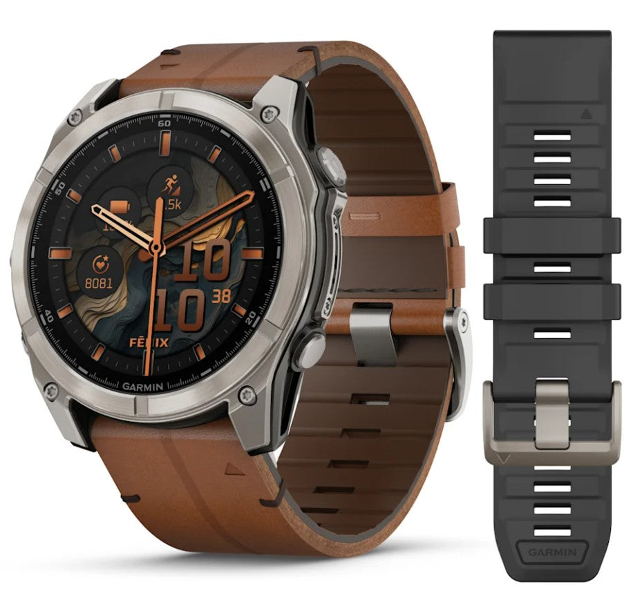 Orologio Garmin Fenix 8 51 mm, AMOLED, Sapphire, Titanium con cinturino in pelle Chestnut