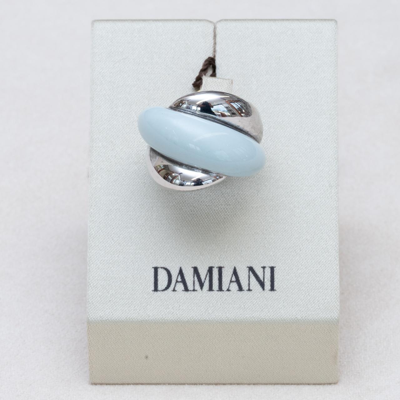 Anello Damiani in argento con smalto azzurro e diamante