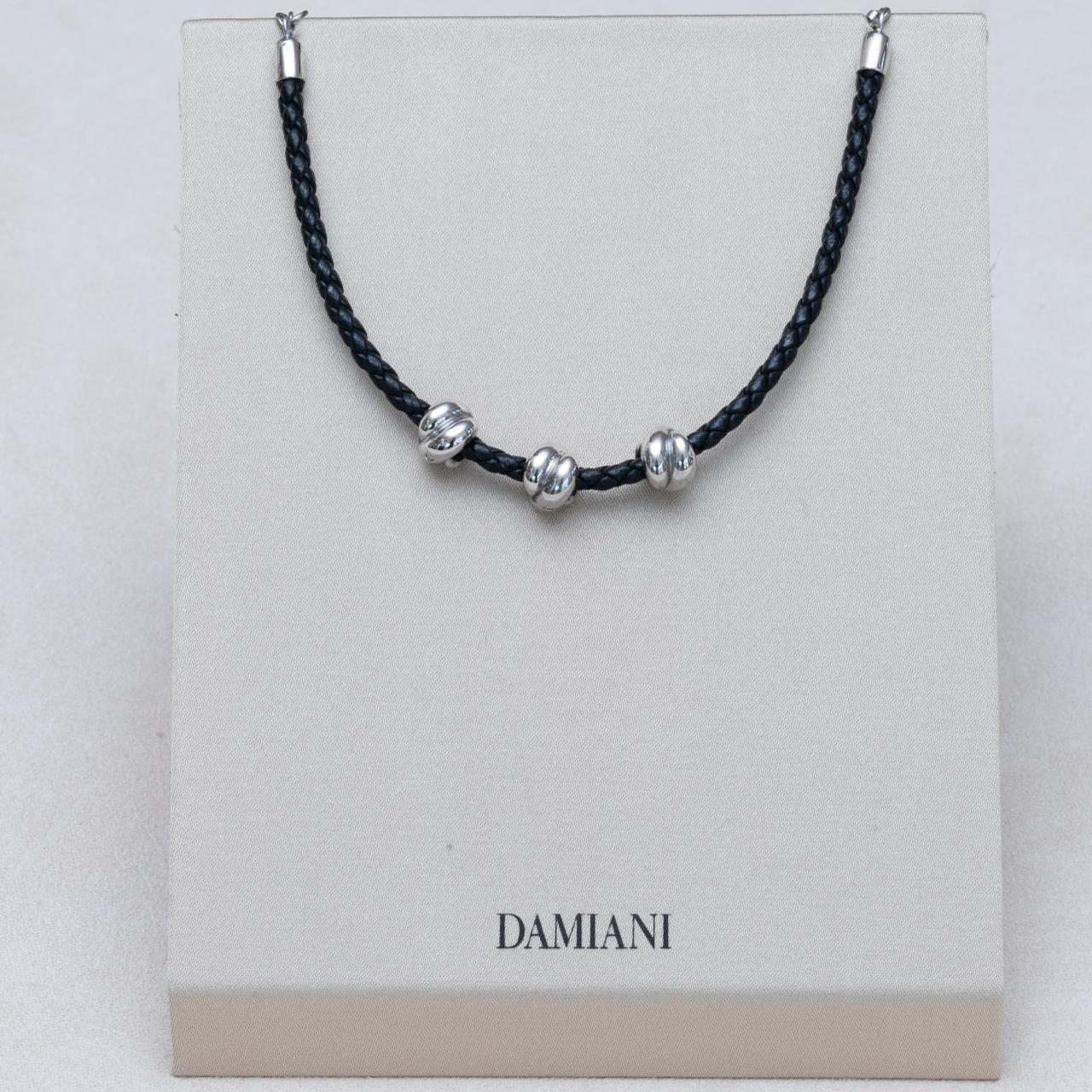 Bracciale Damiani in pelle intrecciata con argento e diamanti