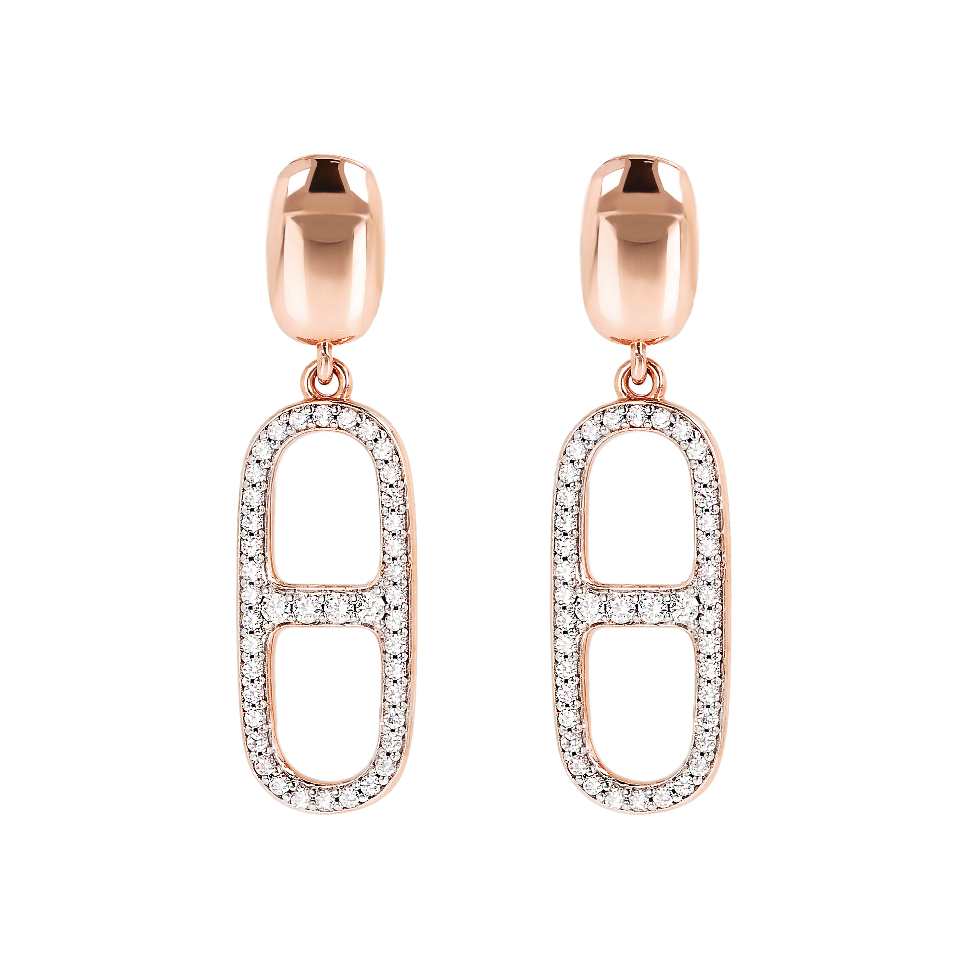 Orecchini Bronzallure pendenti con elemento catena marinara pavé