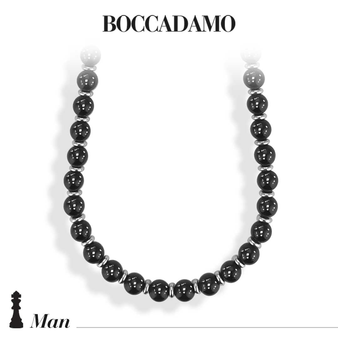 Collana Boccadamo in acciaio con agata nera