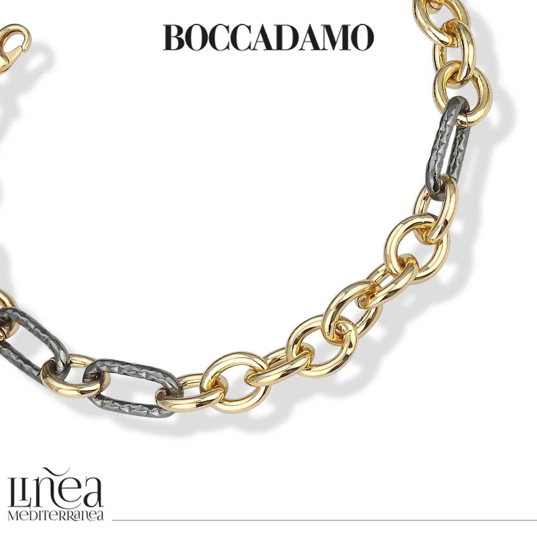 Collana Boccadamo in bronzo giallo maglia tonda intrecciata con rutenio