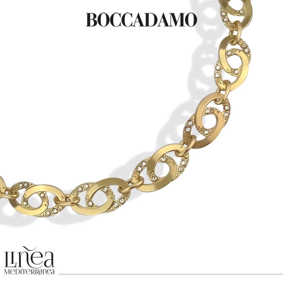Collana Boccadamo placcata oro giallo a maglie ovali intrecciate e cristalli