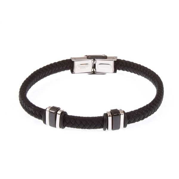 Bracciale Boccadamo in acciaio e tessuto nero intrecciato