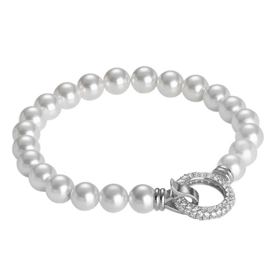 Bracciale Boccadamo con perle e chiusura a scatto circolare in zirconi