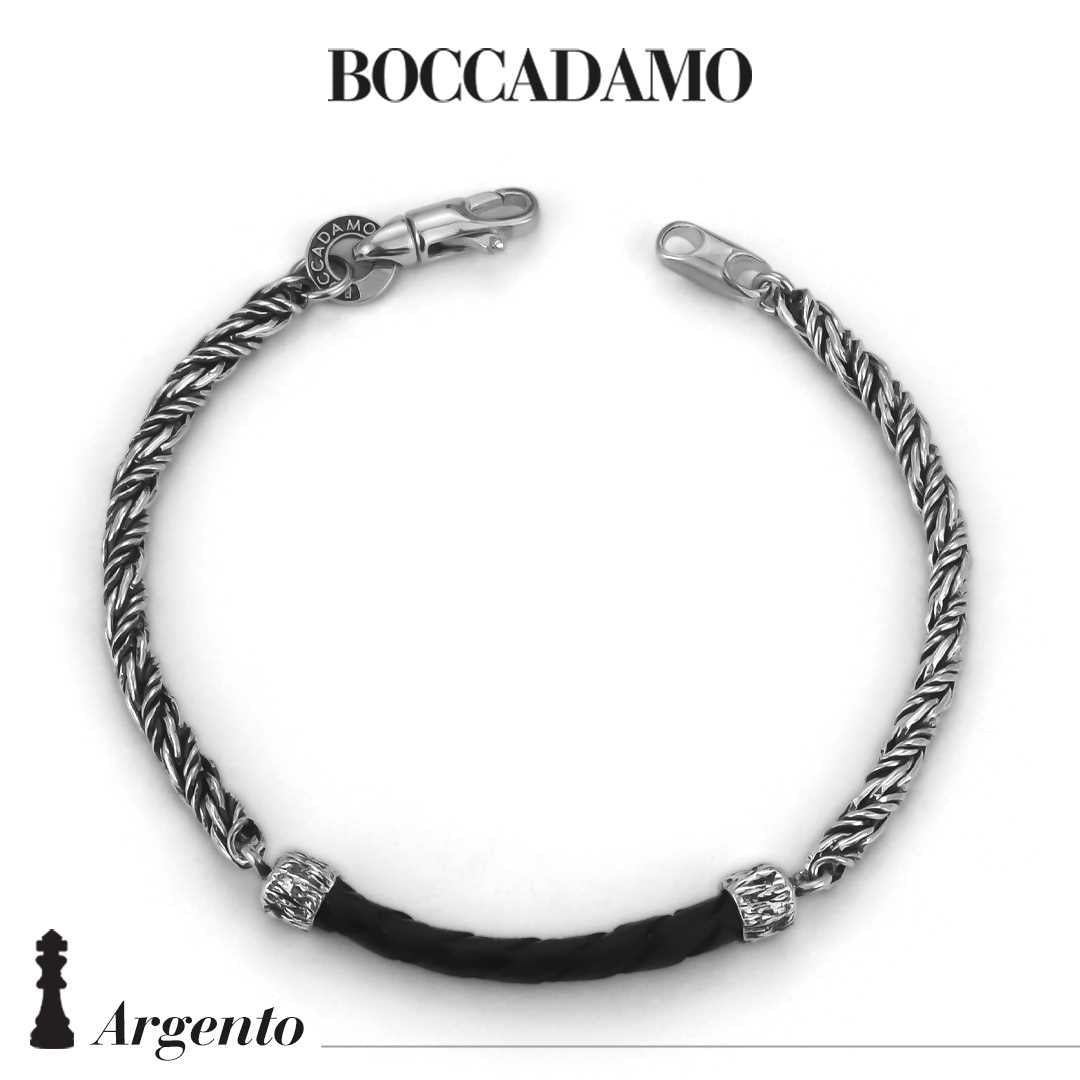 Bracciale Boccadamo Bottega in argento con cordino in pelle nera