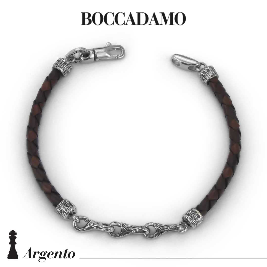 Bracciale Boccadamo in argento e pelle marrone