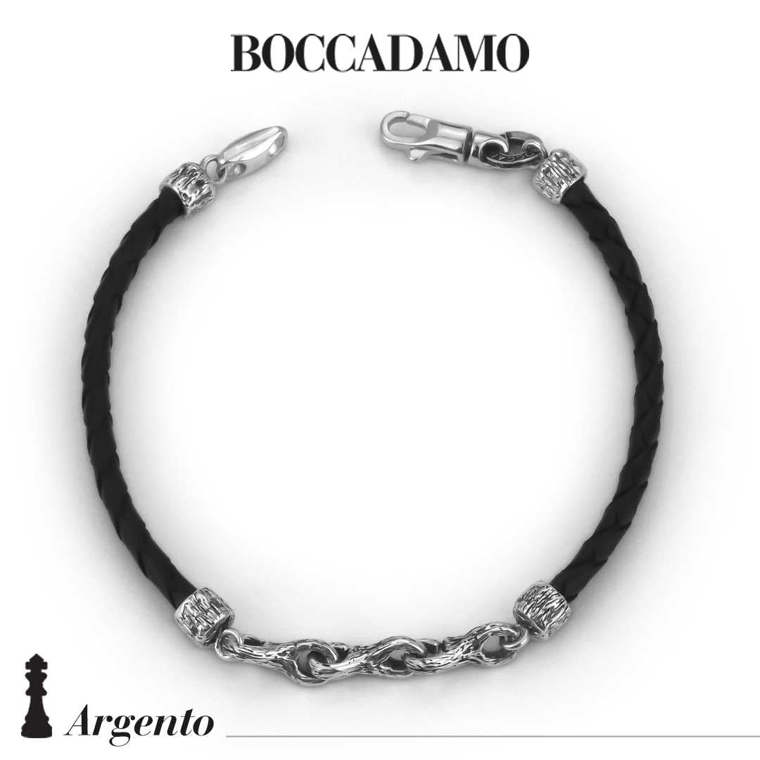 Bracciale Boccadamo in argento e pelle nera