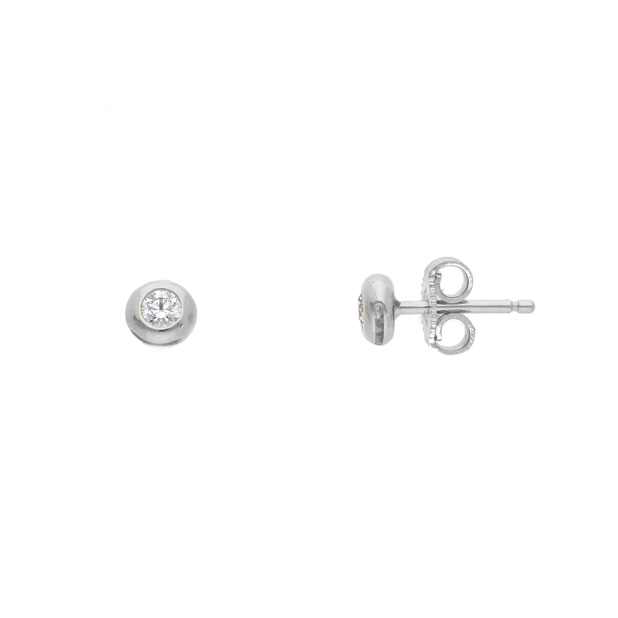 Orecchini in oro biacno 18k con cubic zirconia diametro 4 mm